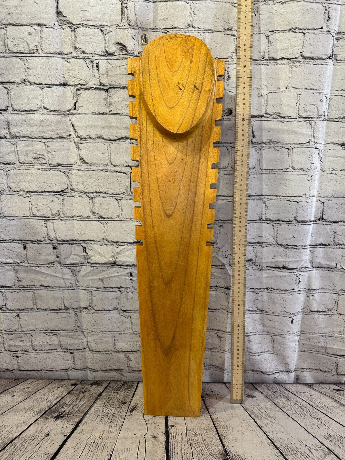 80cm Hand Carved Wooden Necklace On Base Chain Jewellery Display Stand Bust