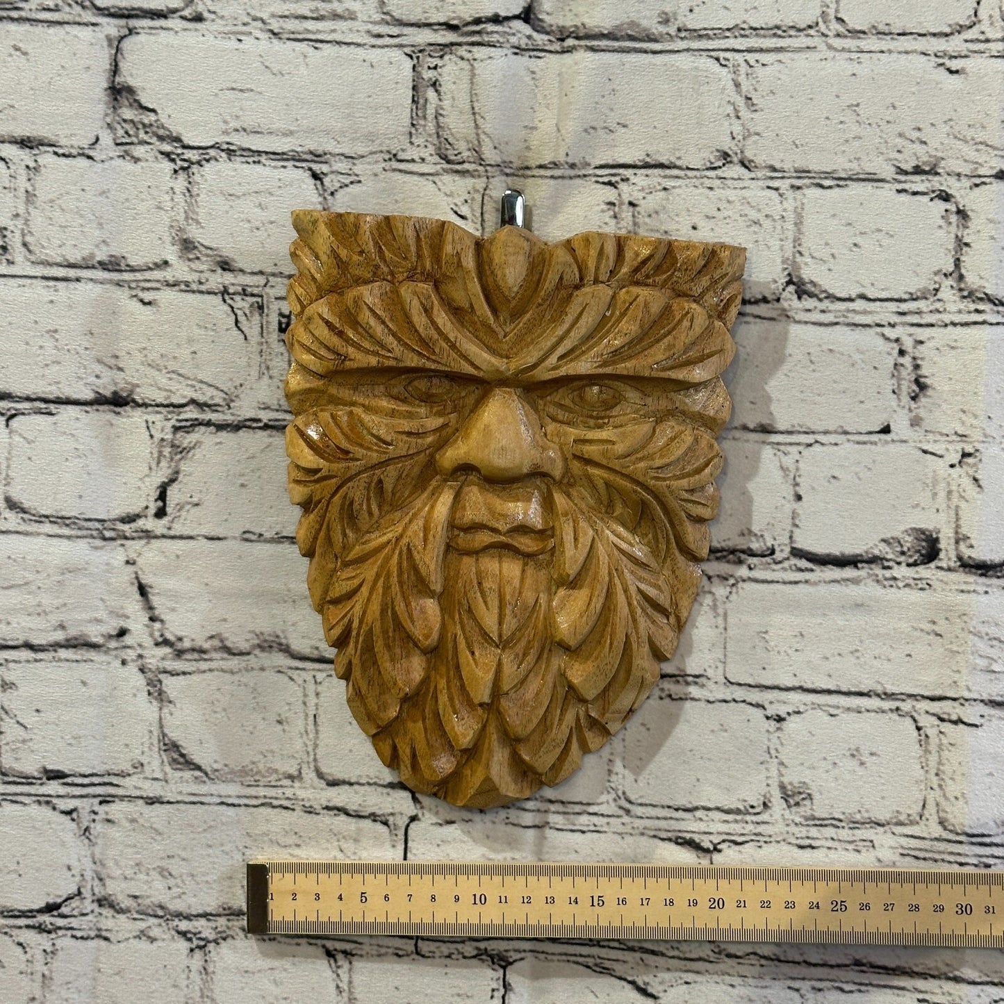 Flat Green Man Of The Woods 25cm Hand Carved Wizard Tree Trunk Wood Fairtrade