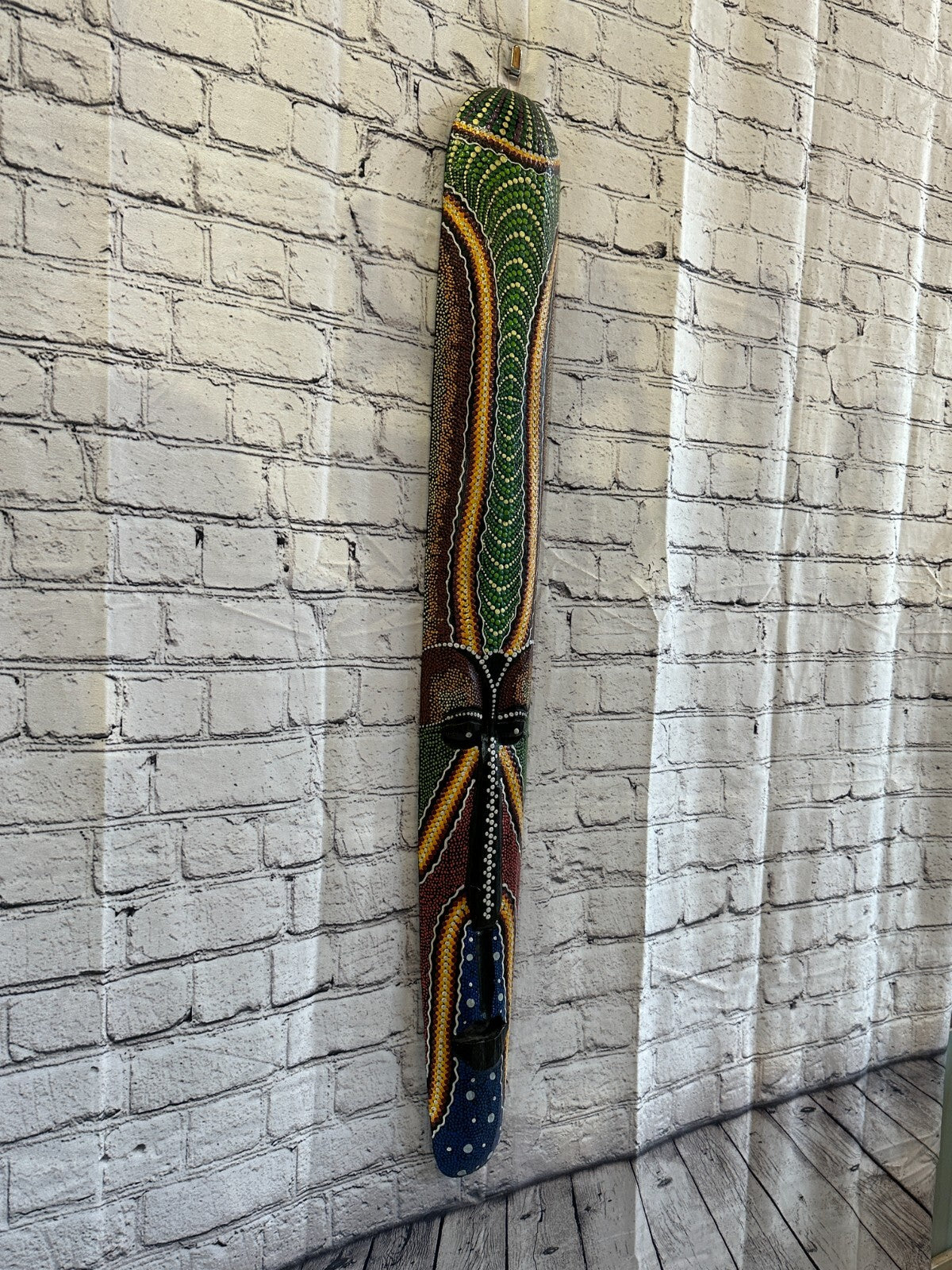 Mask 100cm Carved Wooden Dot Painted Ethnic Tribal Tiki Wall Art Handmade No 3
