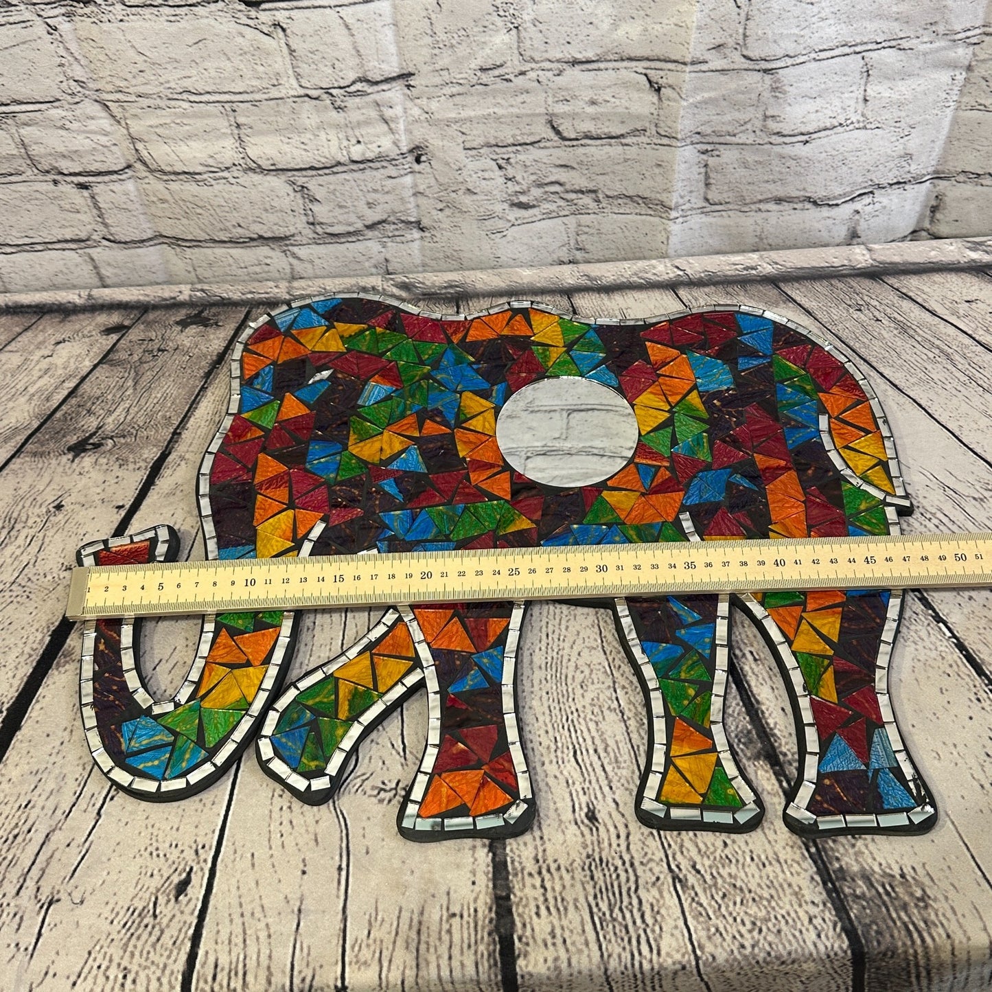 Rainbow Standing Elephant Mosaic Tile Wall Mirror 50cm x 35cm Handmade New