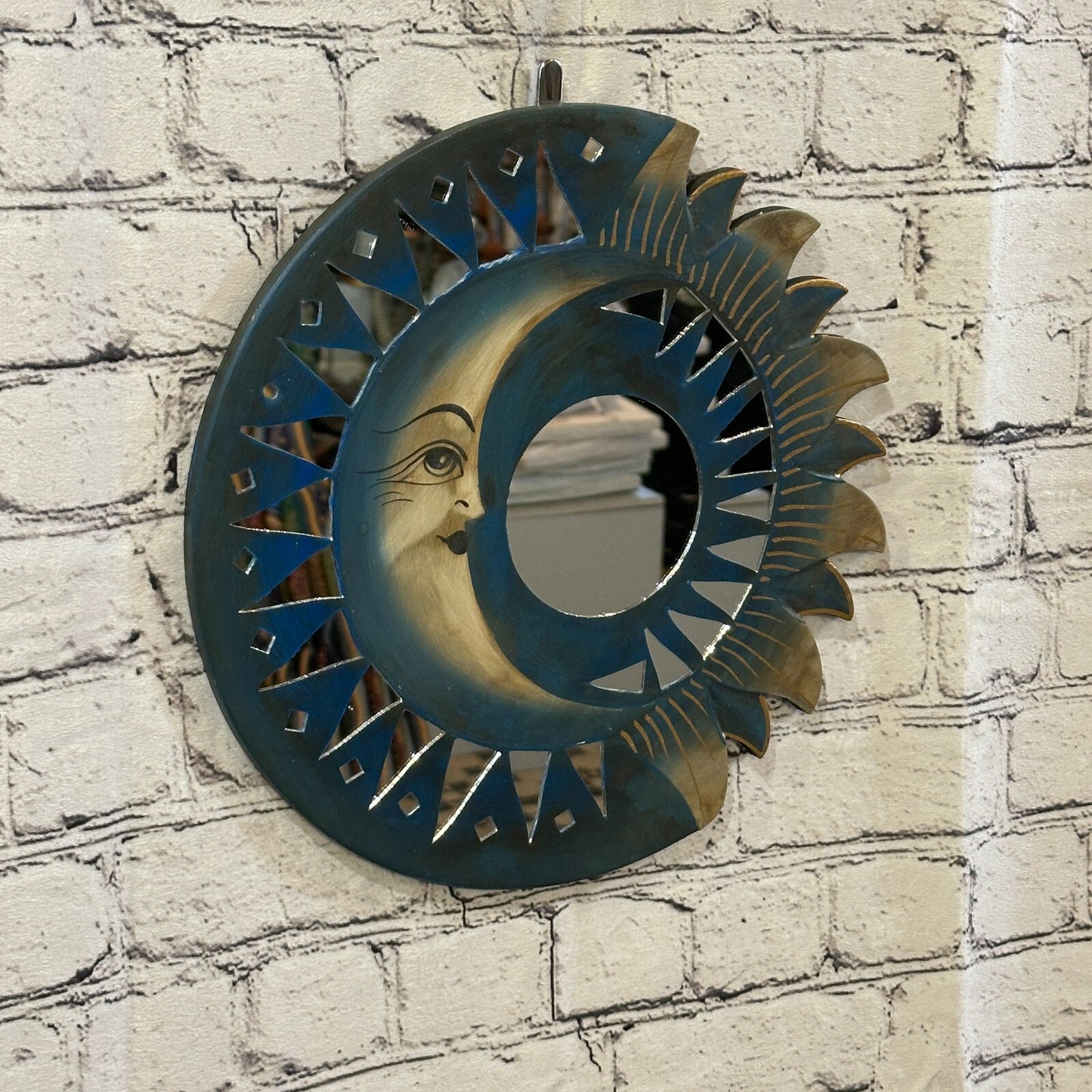 Blue Half Moon Mosaic Tile Wall Mirror 30cm x 30cm 12 Inches Handmade Fairtrade