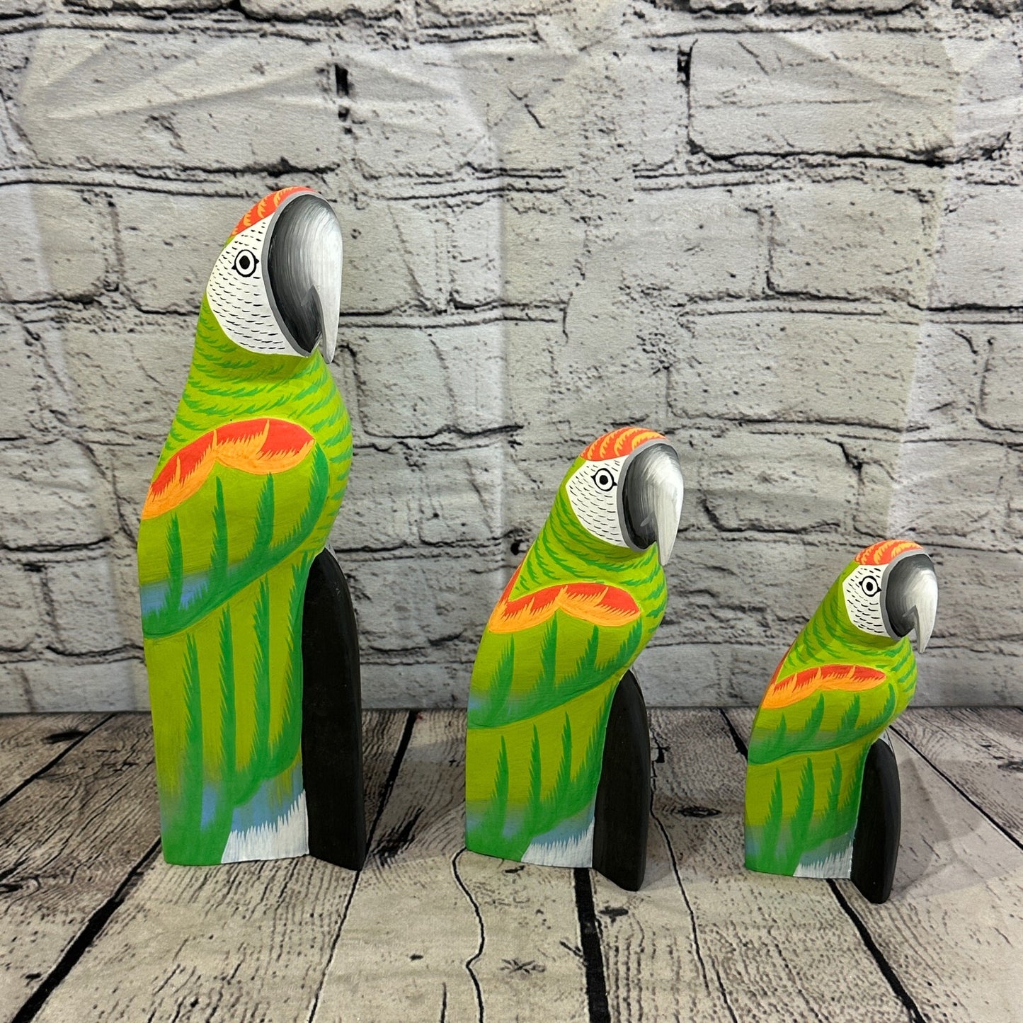 15cm Green Parrot Bird Ornament Statue Fair Trade Hand Made Carved Wood
