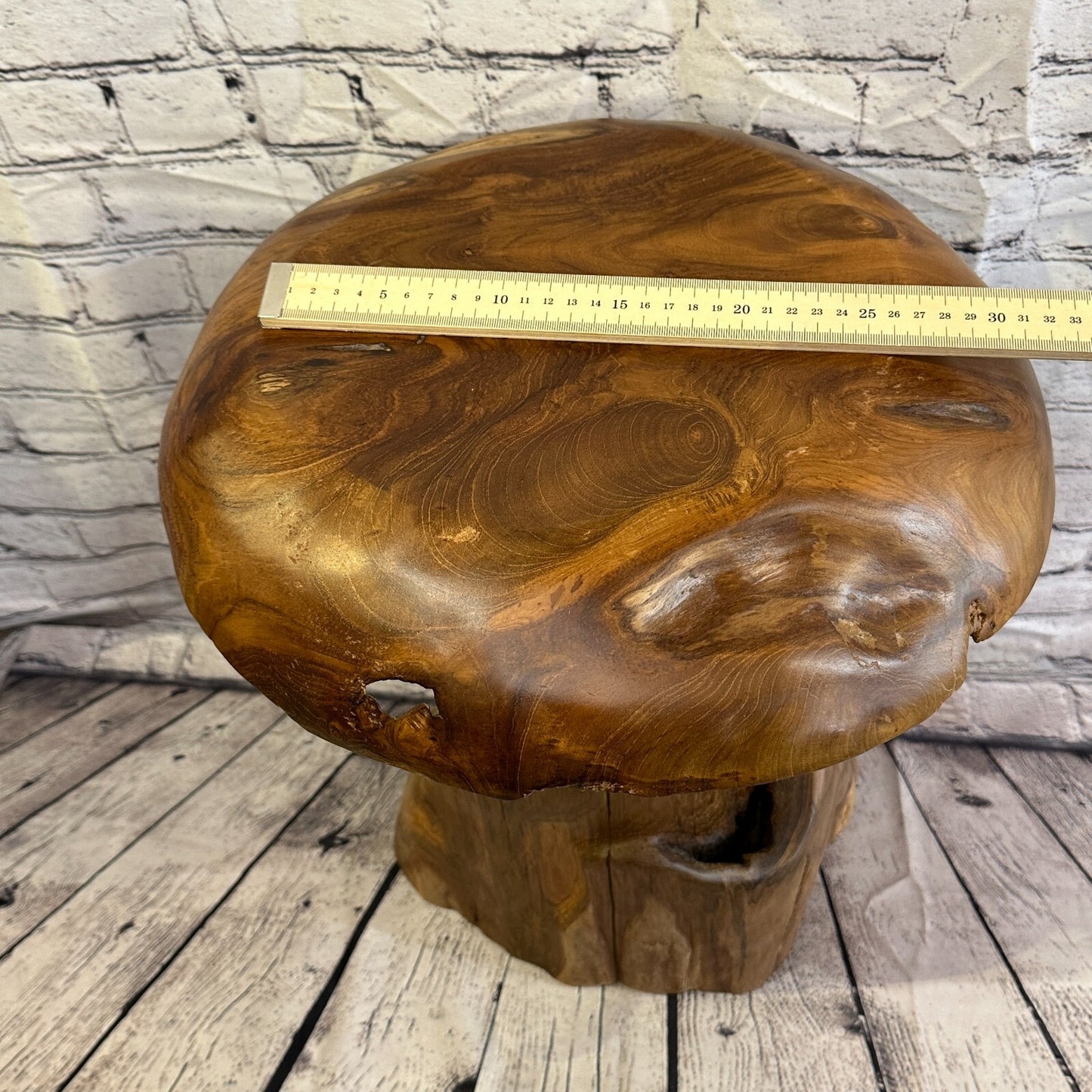 50cm x 35cm Wooden Mushroom Toadstool Sculpture Garden Teak Root Ornament Carved