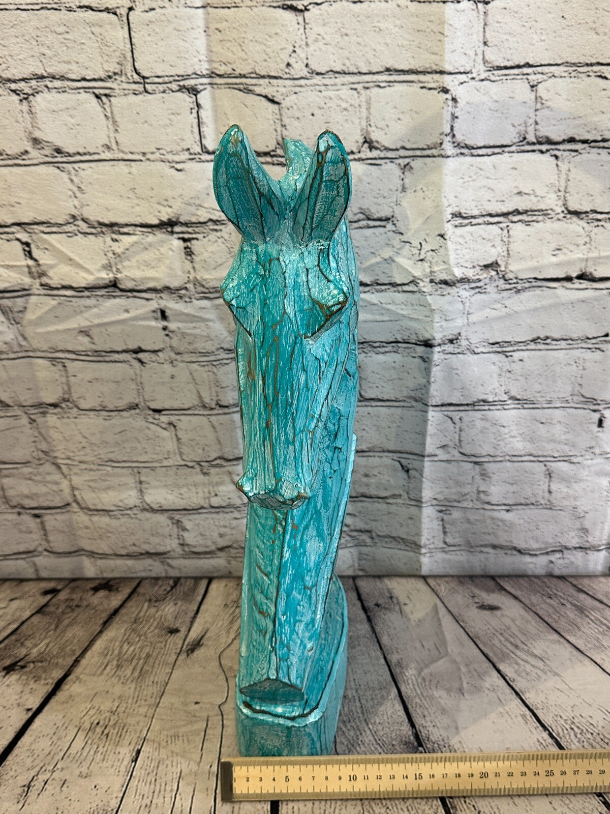 Green Wooden 50cm x 25cm Horse Head Bust Hand Carved Wood Sculpture