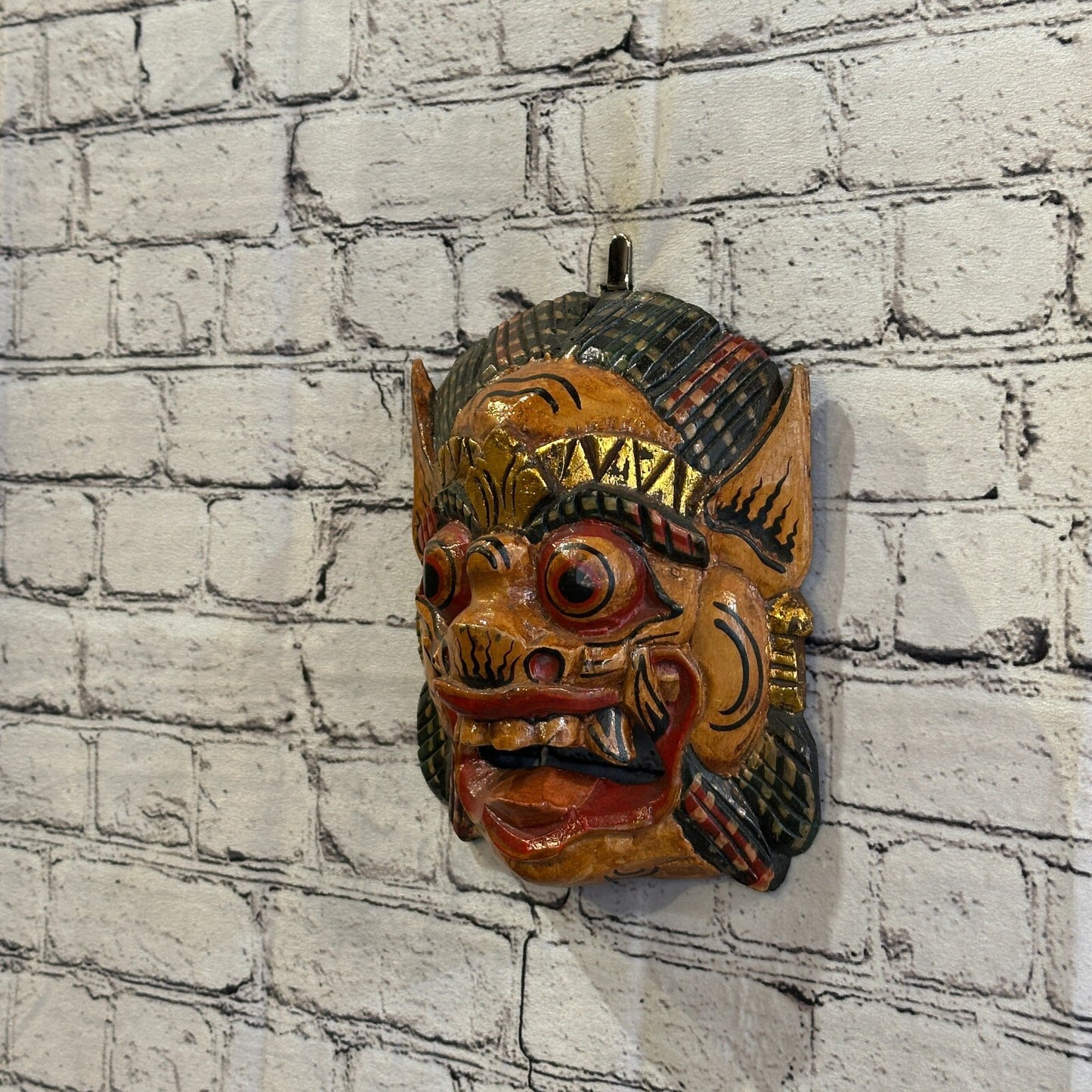 Large Wooden Natural Barong Wall Mask 20cm x 20cm Handmade And Fairtrade Hindu