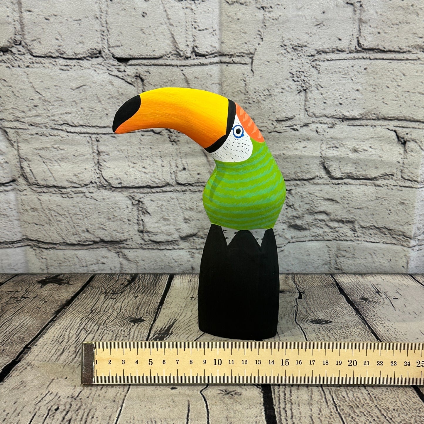 20cm Green Toucan Bird Ornament Statue Fair Trade Hand Made Carved Wood