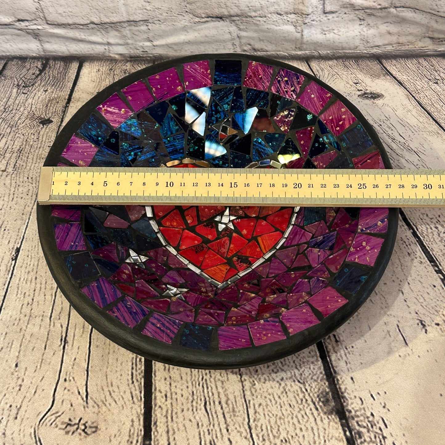 28cm Purple Red Heart Round Mosaic Handmade Ceramic Glass Tile Bowl Fruit
