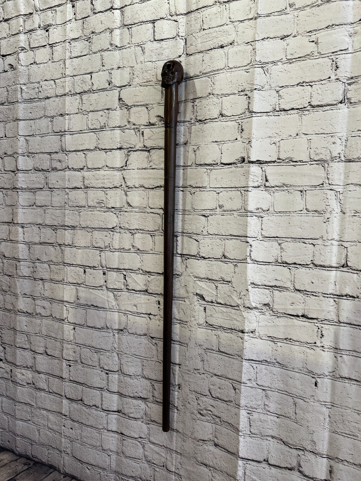 Skull Head 90cm Tribal African Walking Stick Cane Hand Carved Dark Wood