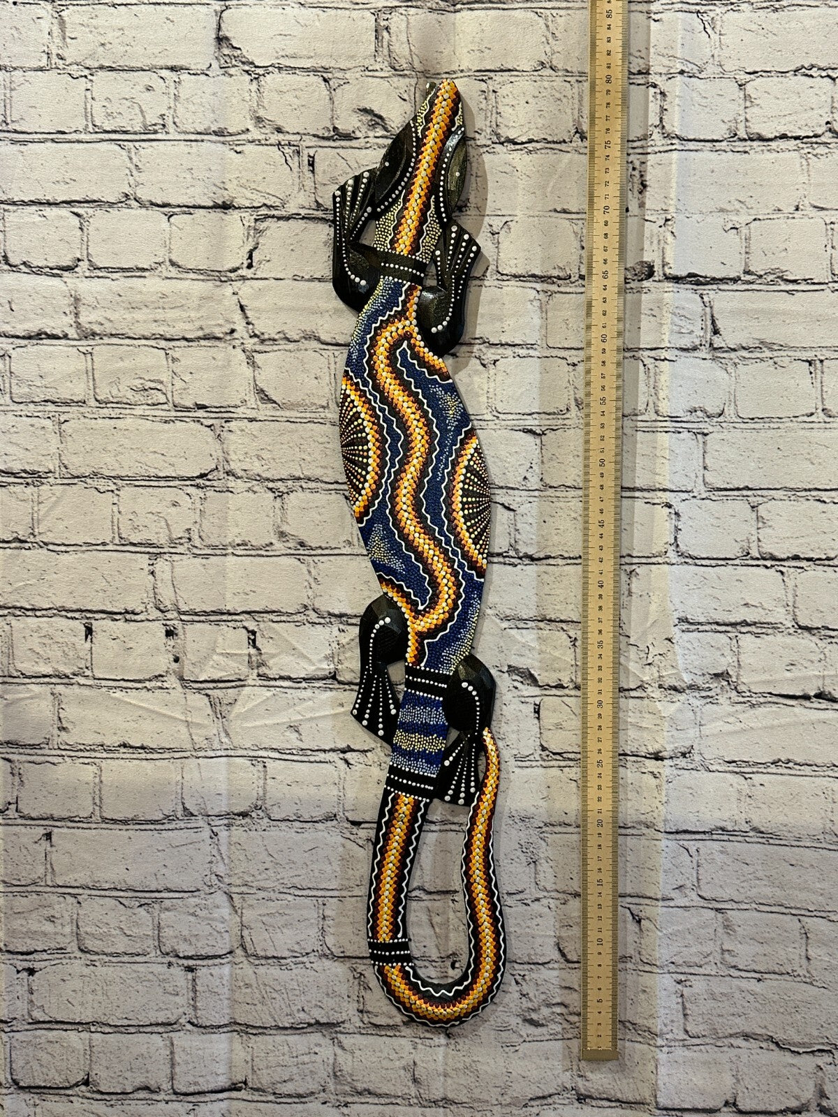 80cm Gecko Carved Wooden Dot Painted Ethnic Tribal Tiki Wall Handmade No 4