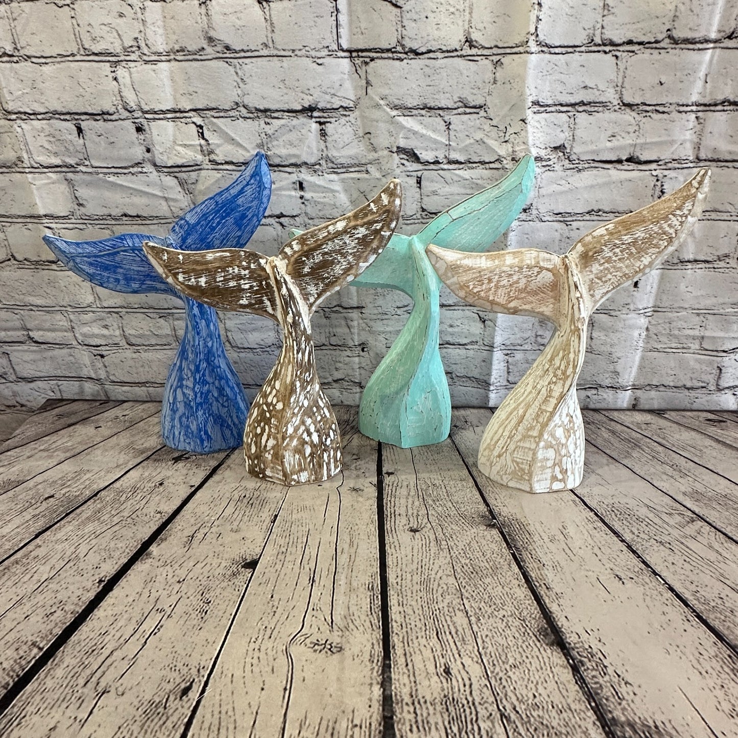 20cm x 18cm Whale Tail Green Fish Wood Coastal Ocean Bathroom Decoration