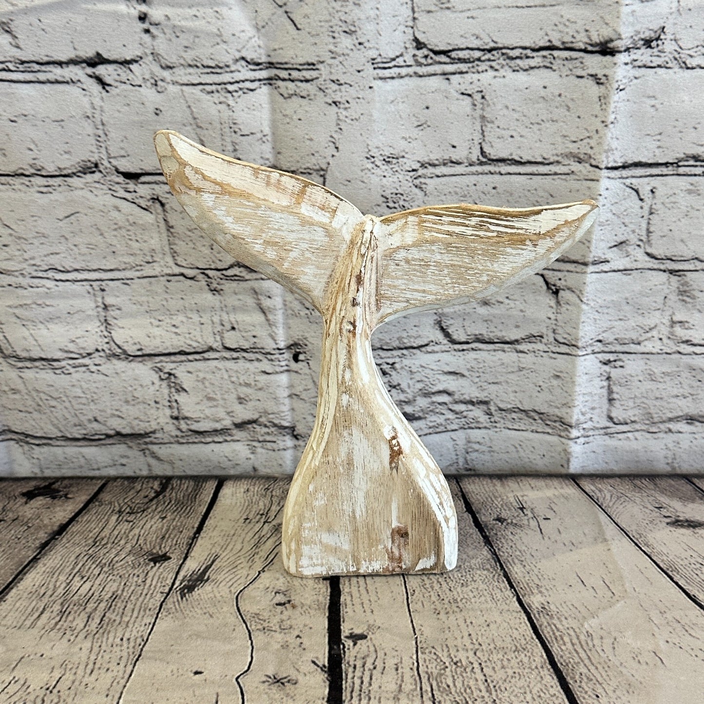 25cm x 22cm Whale Tail White Fish Wood Coastal Ocean Bathroom Decoration