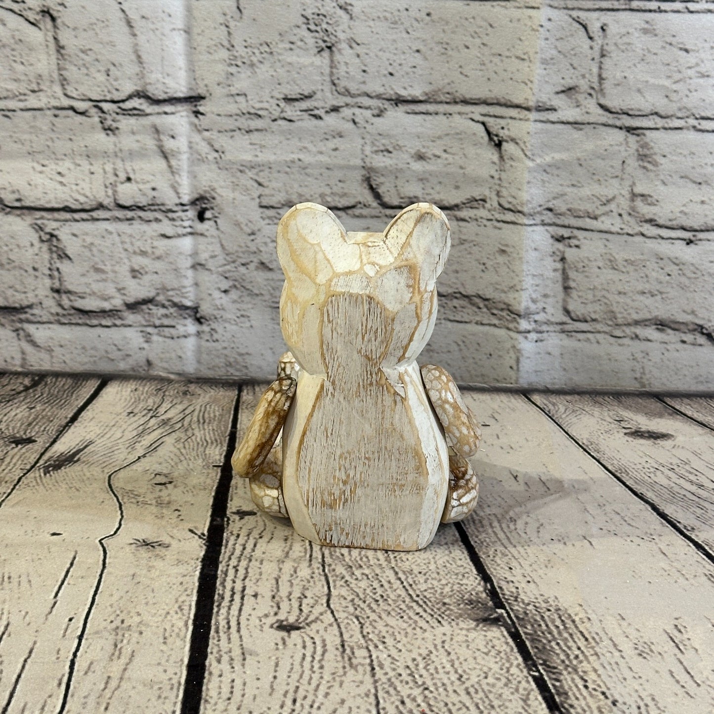 15cm Shabby White Teddy Sitting Animal Wooden Shelf Ornament Handmade Fairtrade