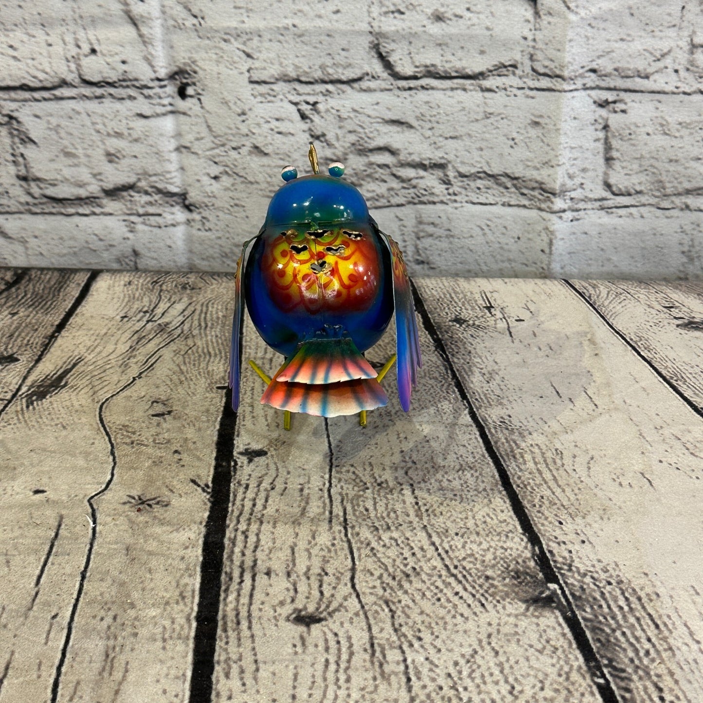 10cm x 10cm Bright Blue Bird Metal Tin Wall Hanging Ornament Painted Statue