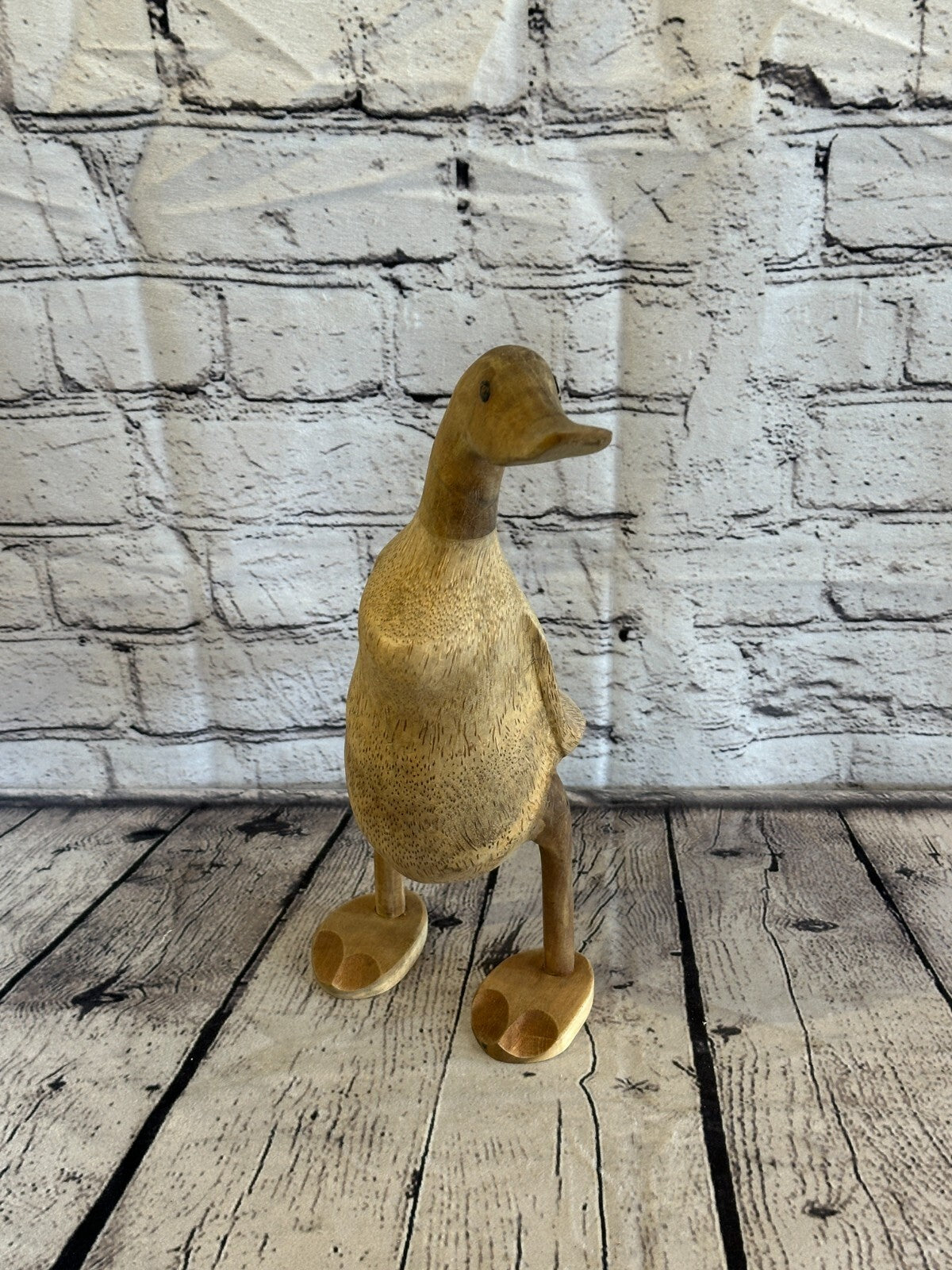 Looking Left 30cm Tall Wooden Hairy Duckling Baby Duck Bamboo Root Fairtrade