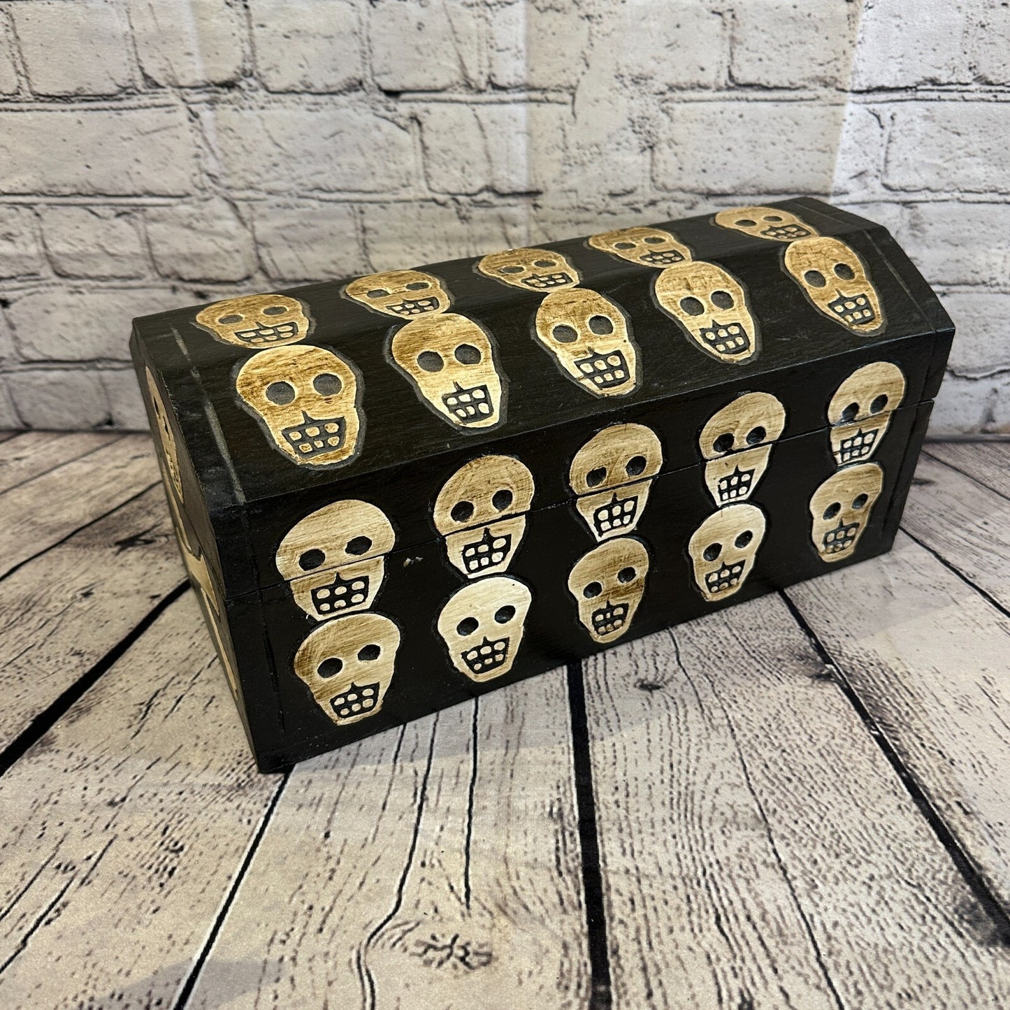 30cm x 15cm x 15cm Trunk Wooden Gothic Skeleton Skull Coffin Jewellery Box