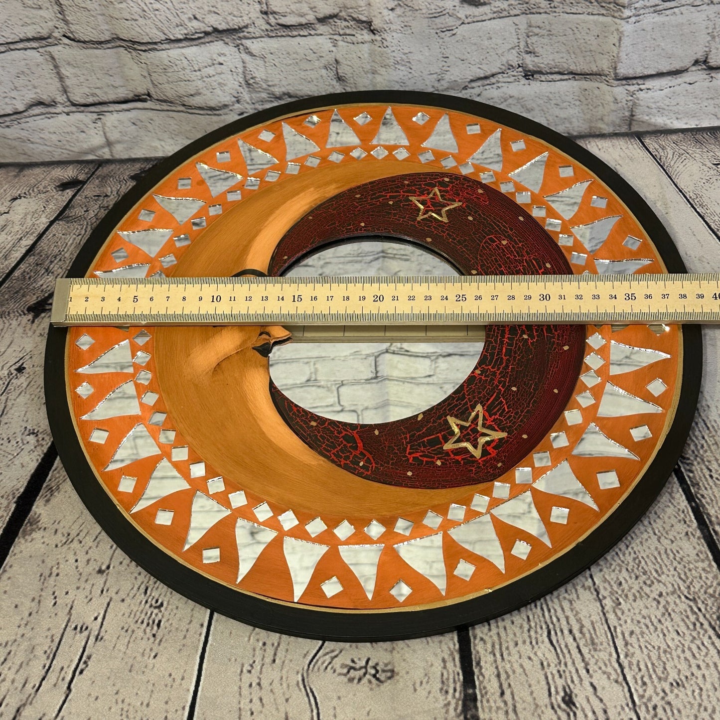 Red Full Moon Mosaic Tile Wall Mirror 40cm x 40cm 16 Inches Handmade Fairtrade