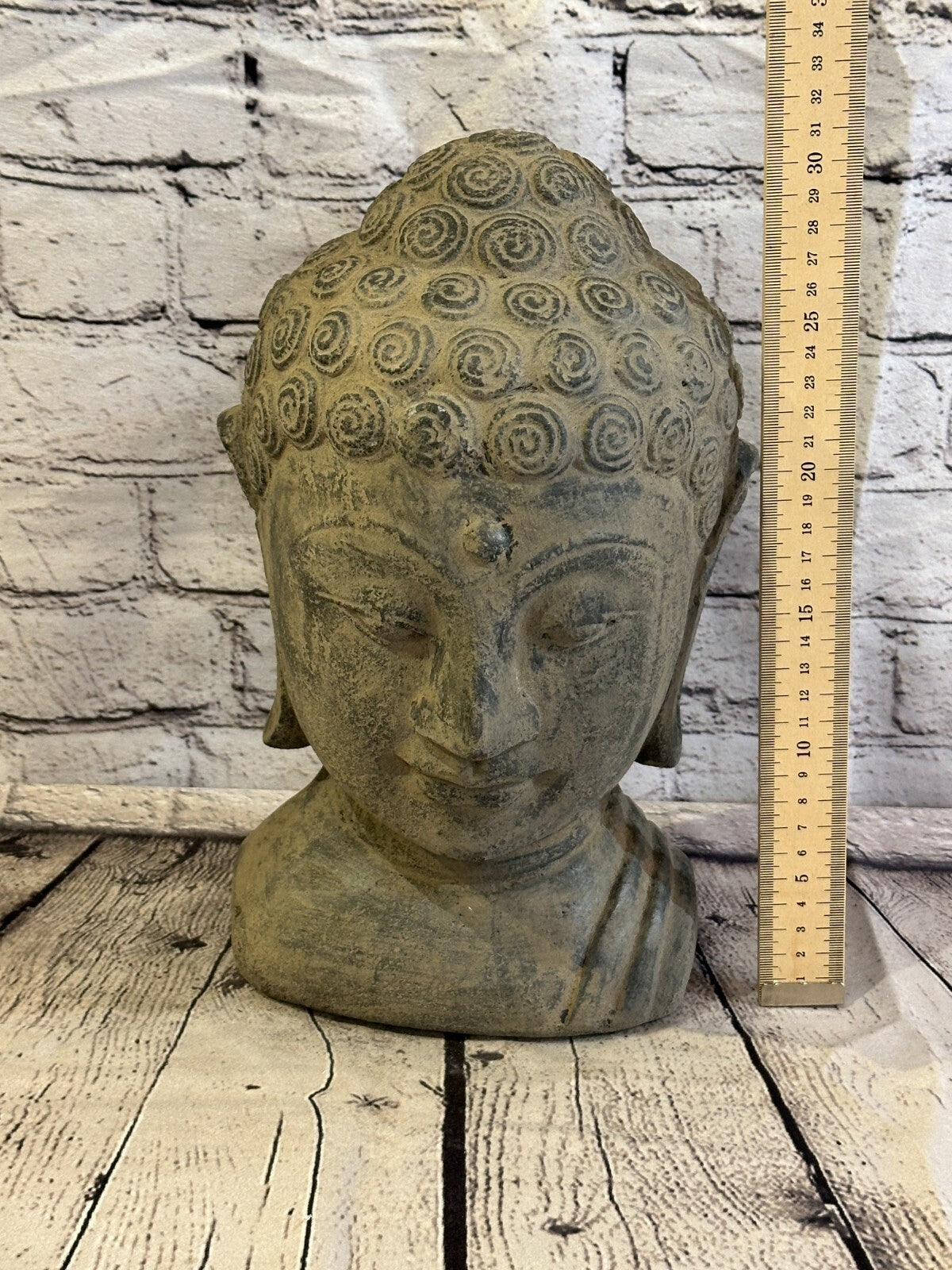Thai Buddha Head Stone Garden 30cm x 18cm Ornament Outdoor Indoor Statue Hindu