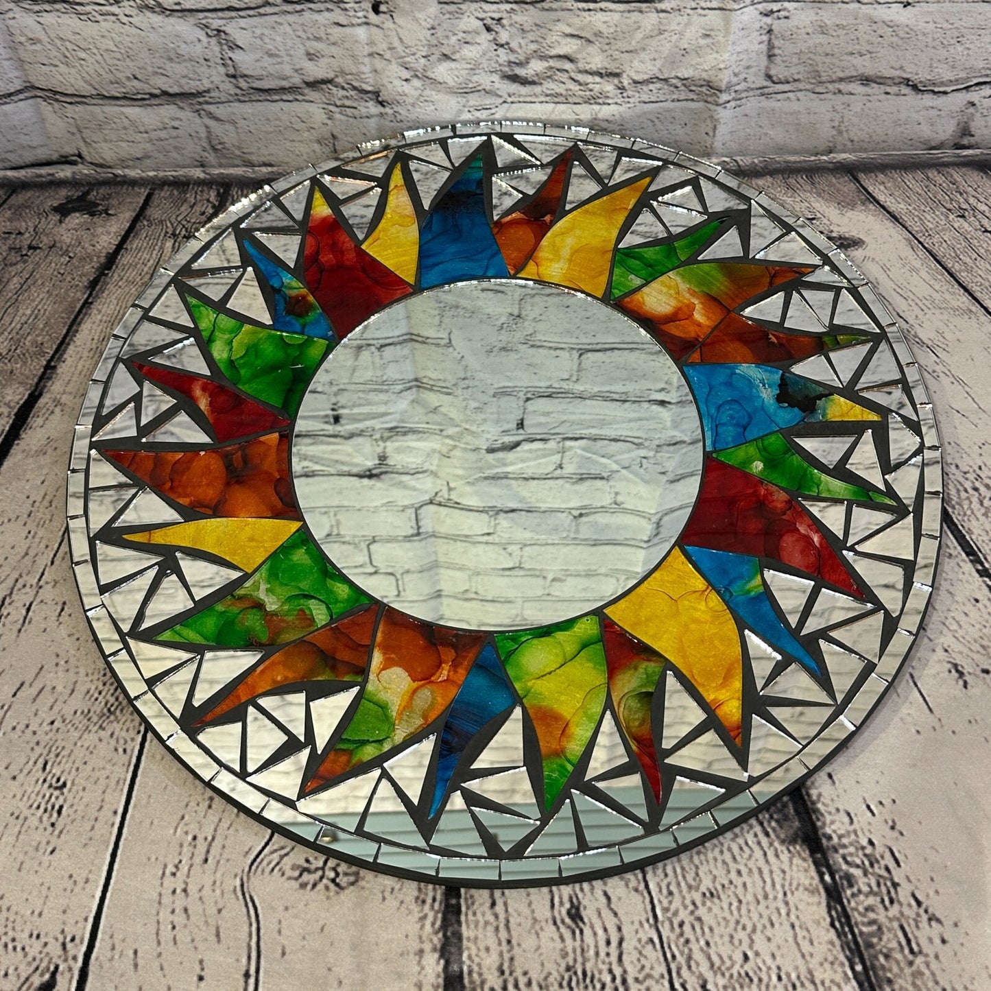 Rainbow Black Sun Mosaic Tile Wall Mirror 40cm x 40cm 16 Inches Handmade New