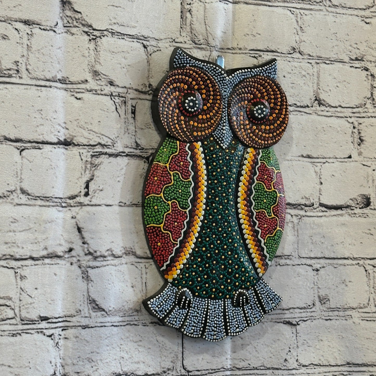 30cm Owl Carved Wooden Dot Painted Ethnic Tribal Tiki Wall Art Handmade No 3