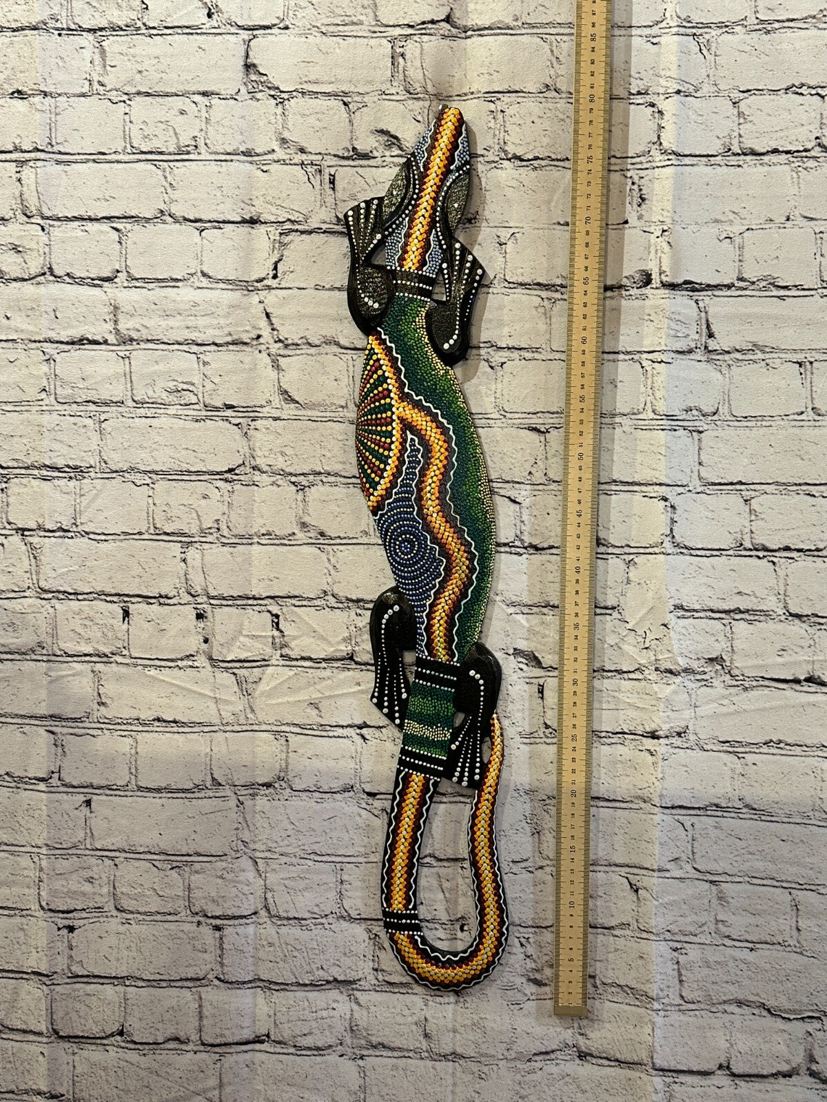 80cm Gecko Carved Wooden Dot Painted Ethnic Tribal Tiki Wall Handmade No 5