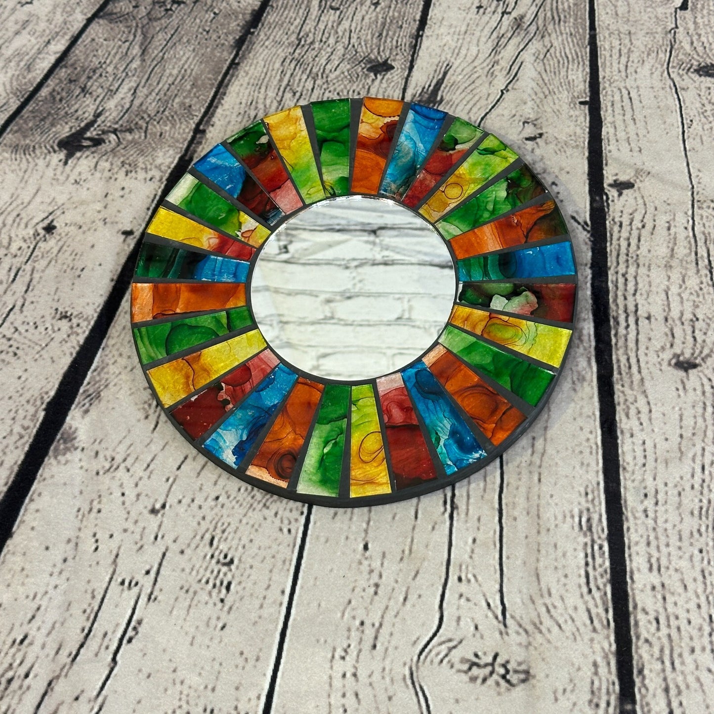 Rainbow Black Line Mosaic Tile Wall Mirror 20cm x 20cm 8 Inches Handmade New