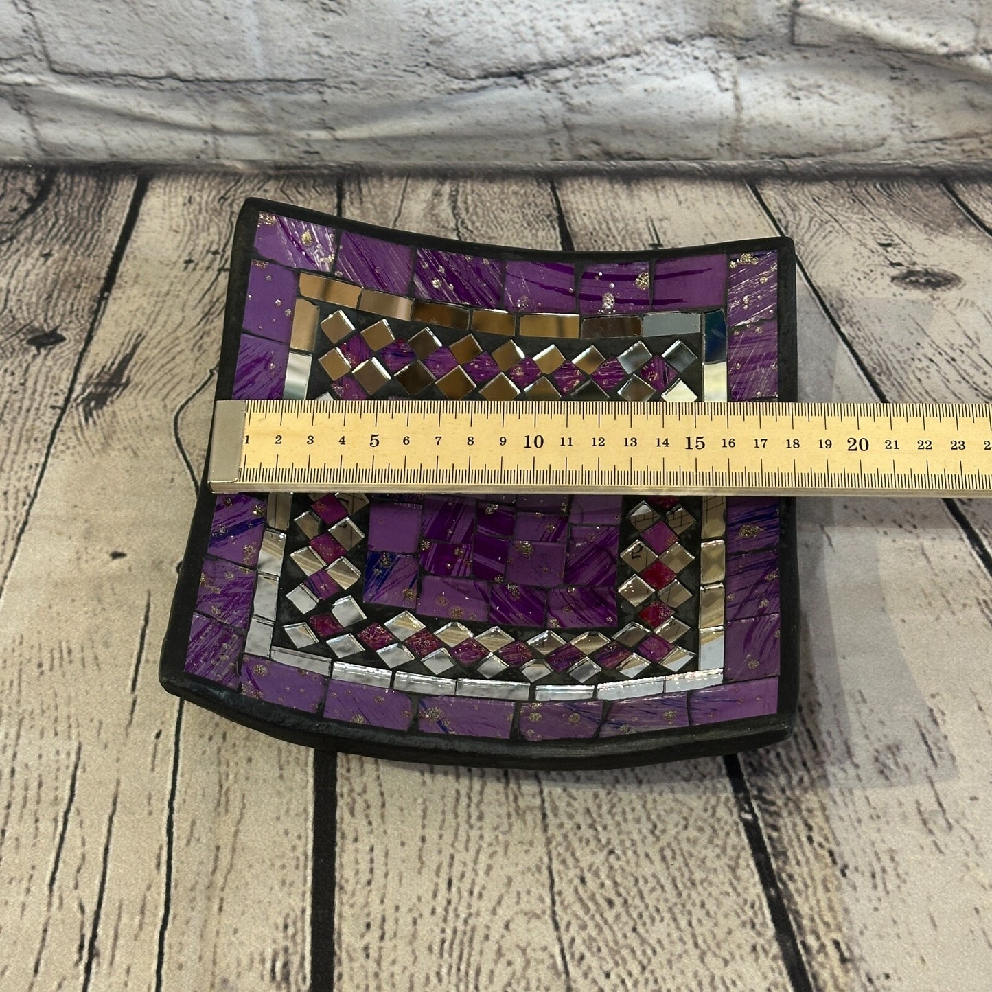 20cm Purple Square Mosaic Handmade Ceramic Glass Tile Bowl Fruit