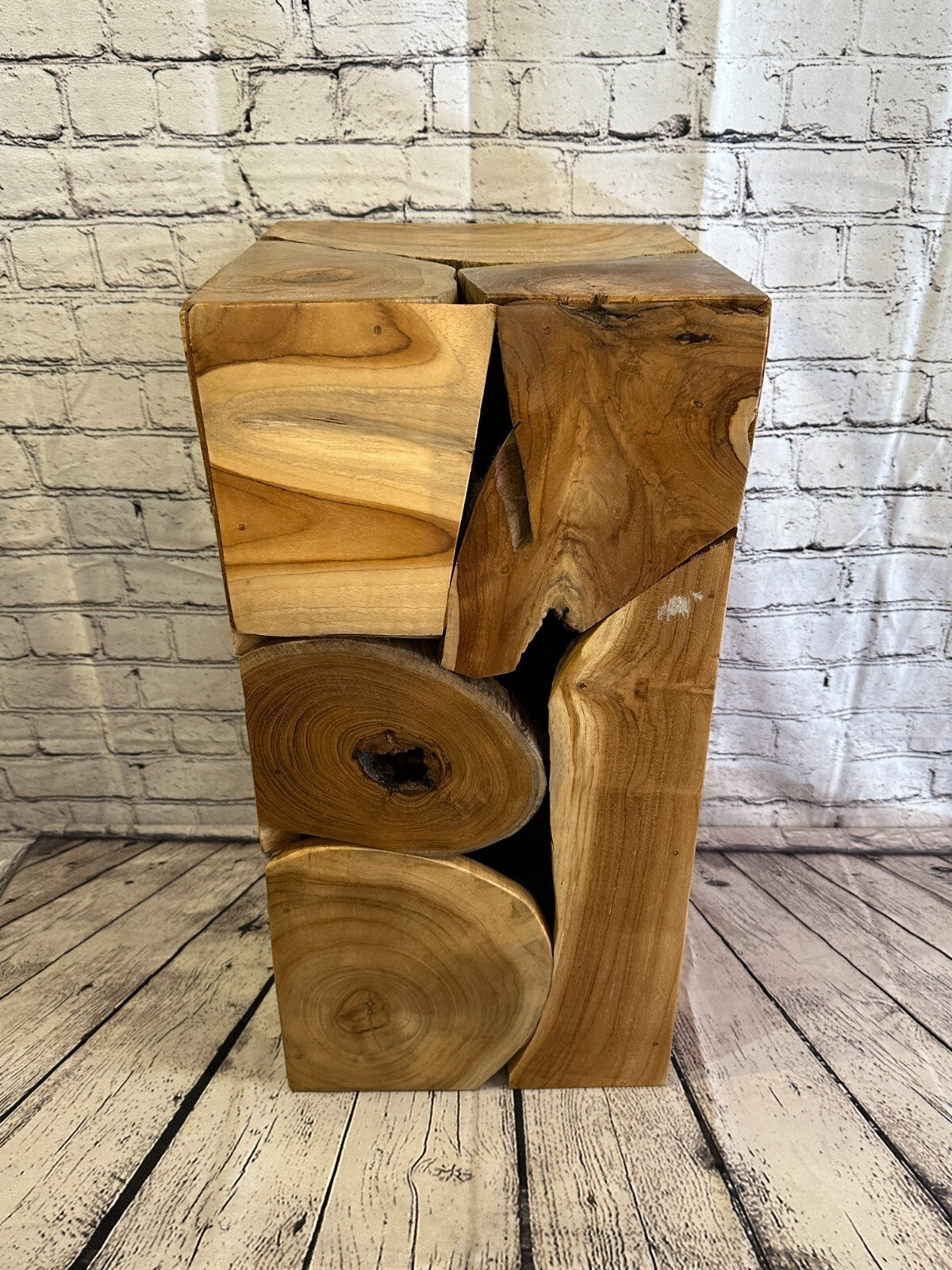 60cm x 30cm Teak Root Wood Block Side Table Lamp Stool Square Wood Coffee Table