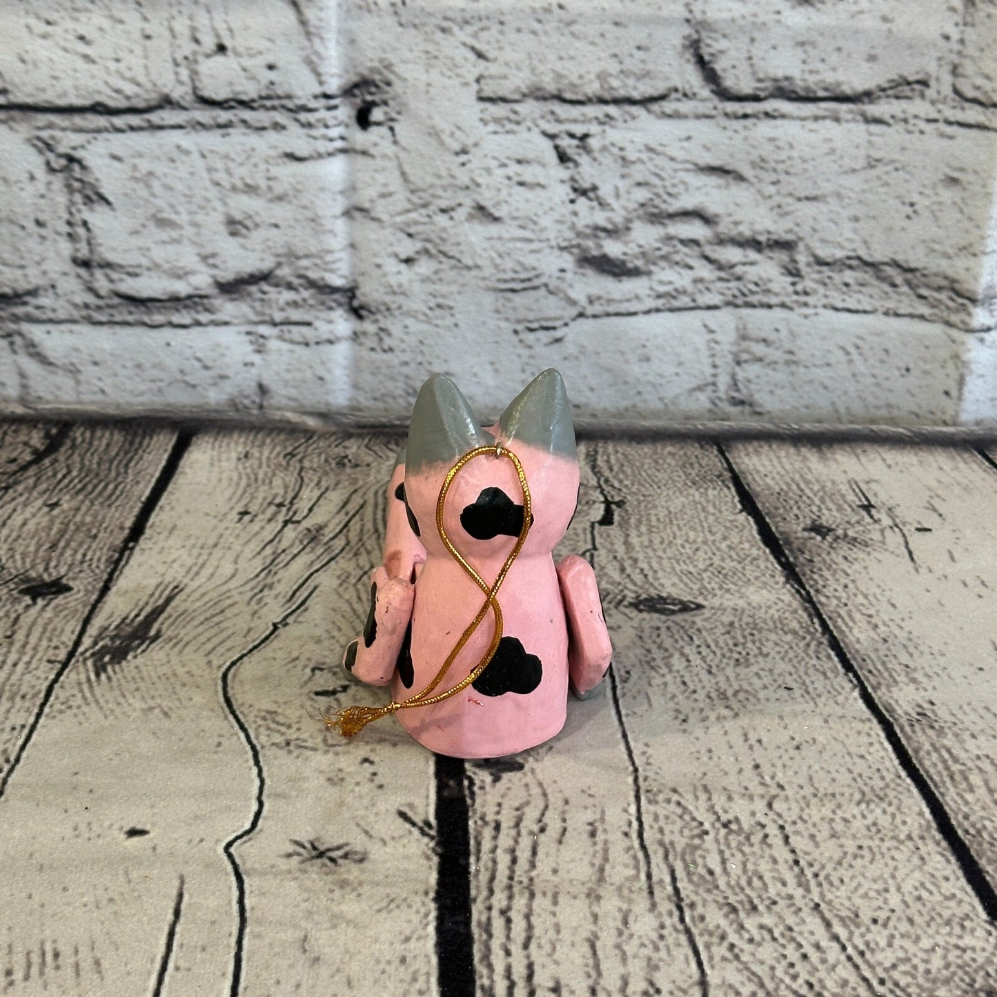 10cm Pink Pig Sitting Animal, Wooden Shelf Ornament Handmade and Fairtrade