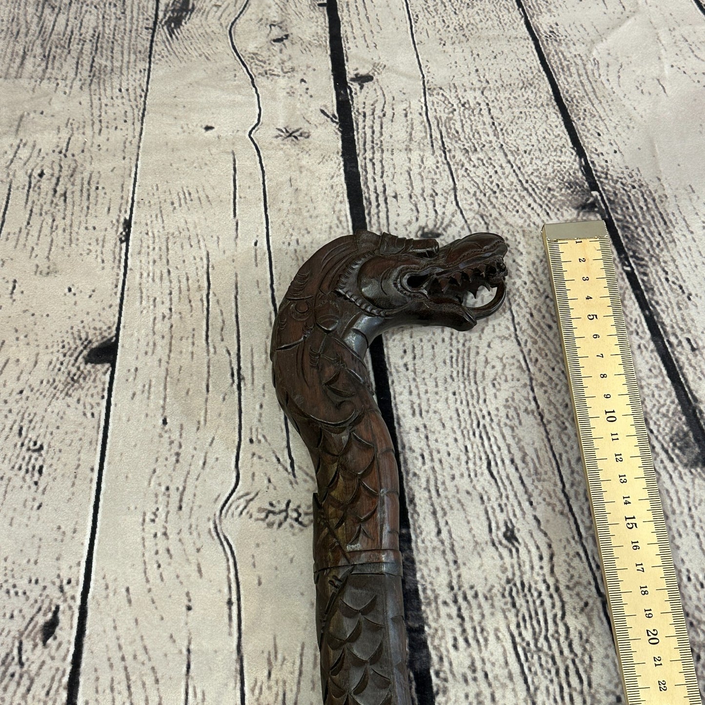 Chinese Dragon 90cm Tribal African Walking Stick Cane Hand Carved Dark Wood