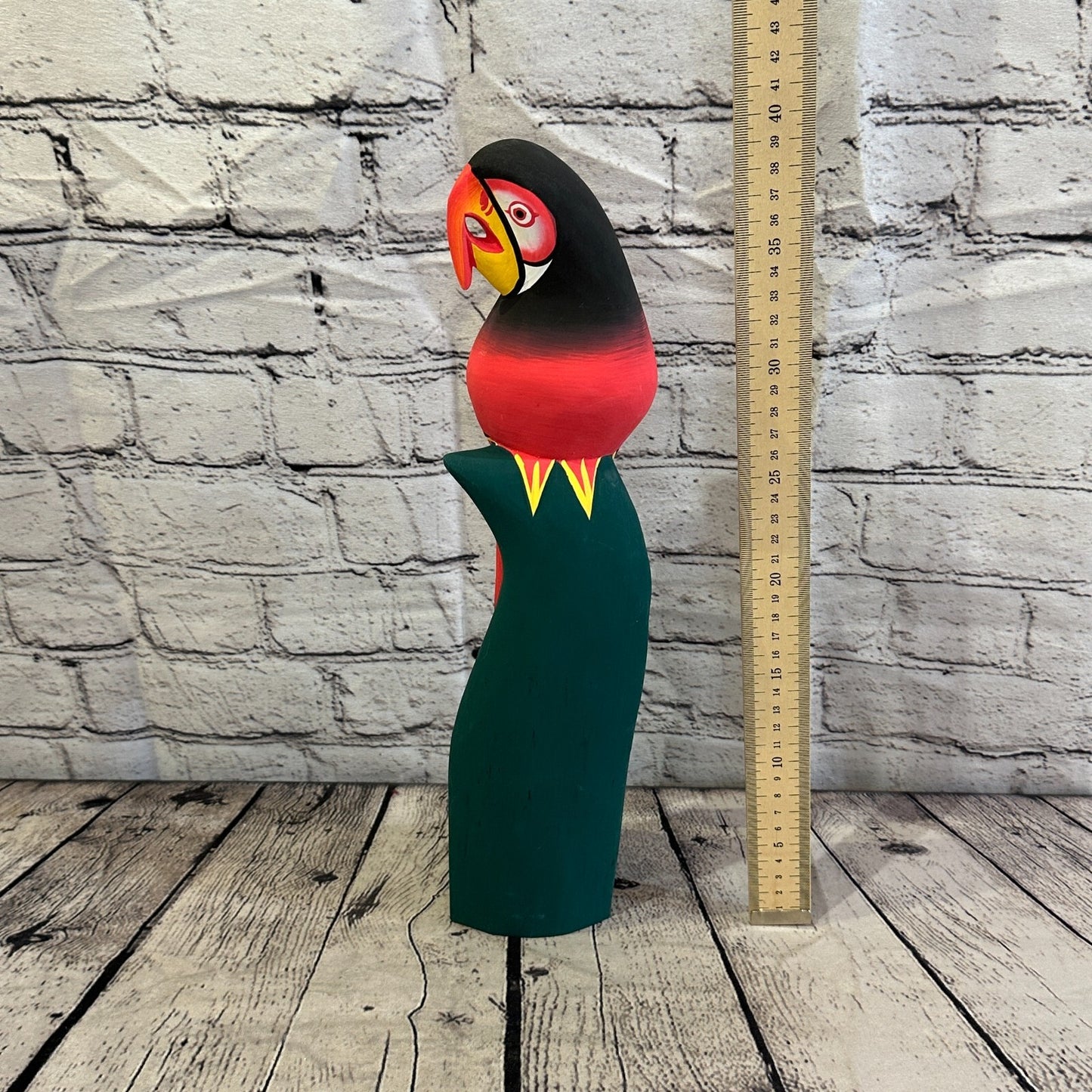 40cm Dark Red Parrot Bird Ornament Statue Fair Trade Hand Made Carved Wood