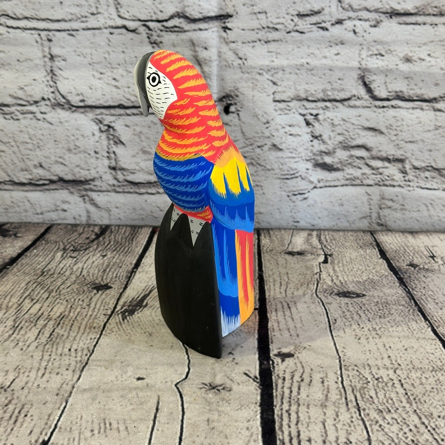 15cm Red Parrot Bird Ornament Statue Fair Trade Hand Made Carved Wood