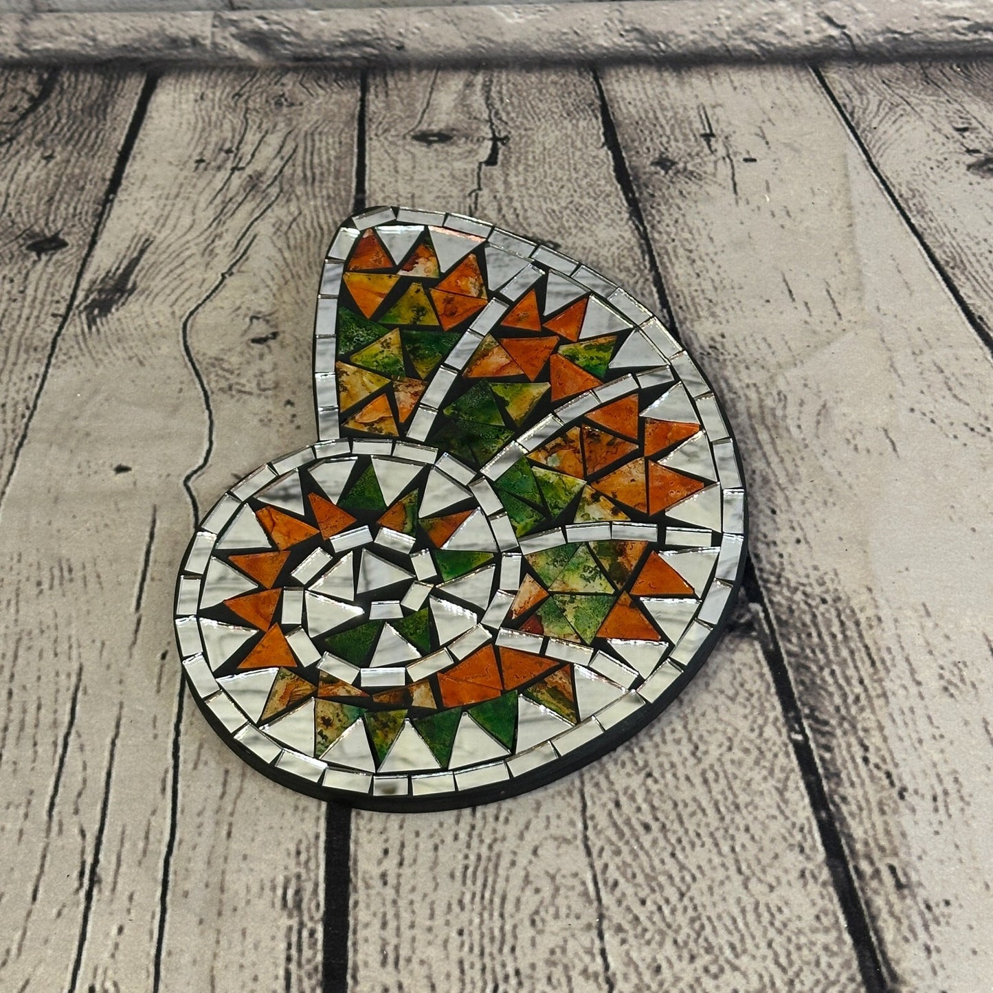 Orange Green Nautilus Shell Mosaic Tile Wall Mirror 20cm x 15cm Handmade New