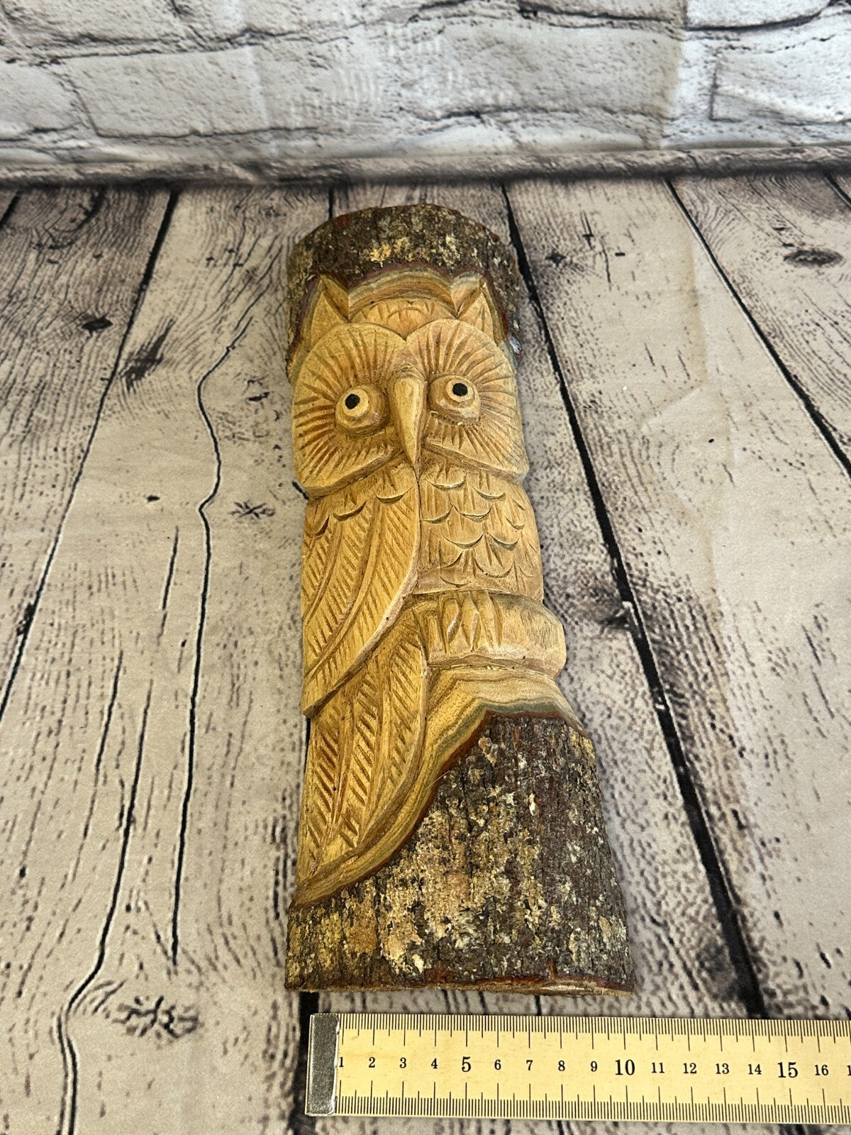Barn Owl Of The Woods 30cm Hand Carved Wizard Tree Trunk Wood Fairtrade
