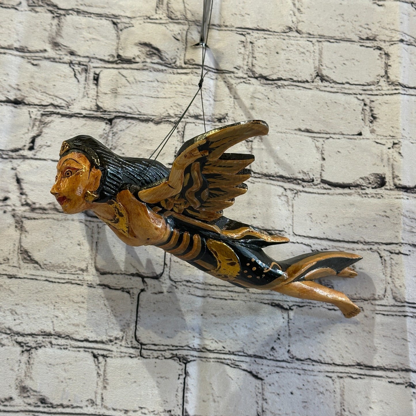 Black Shiva Goddess Folk Art Wood Flying Winged Mobile Spirit Chaser Guardian