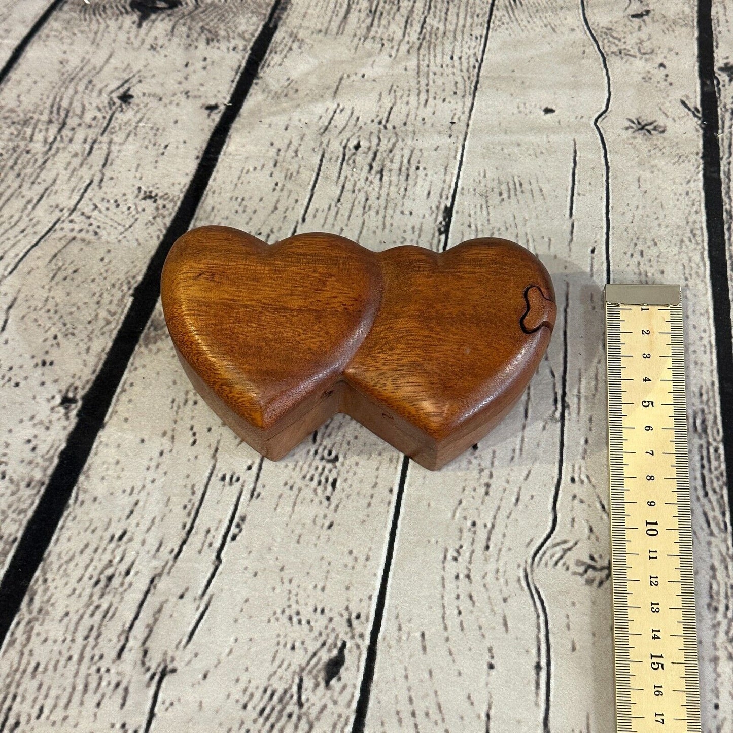 Carved Double Heart 4 Bit Wooden Puzzle Box Secret Box Magic Trinket Handmade