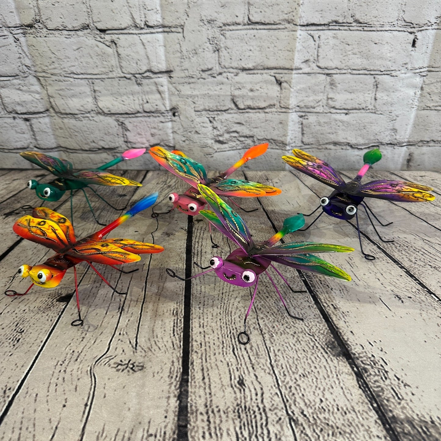 20cm x 15cm Yellow Dragonfly Bug Metal Tin Wall Hanging Ornament Painted Statue