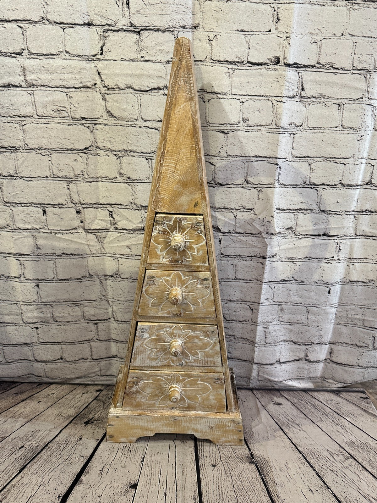 80cm x 30cm White 3 Draw Pyramid Wooden Side Cabinet Living Storage Furniture