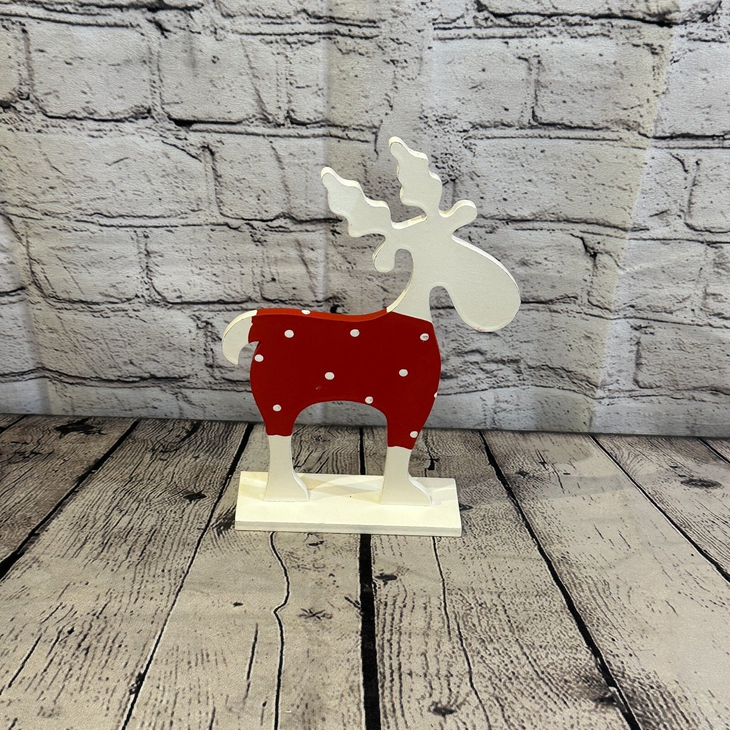 25cm x 20cm Red Handcrafted Wood Reindeer Xmas Christmas Ornament Antlers