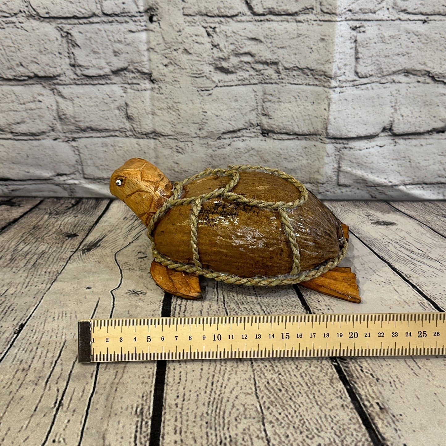 Brown Plain Folk Art Hand Painted Turtle Coconut Shell Ornaments Hanging Decor
