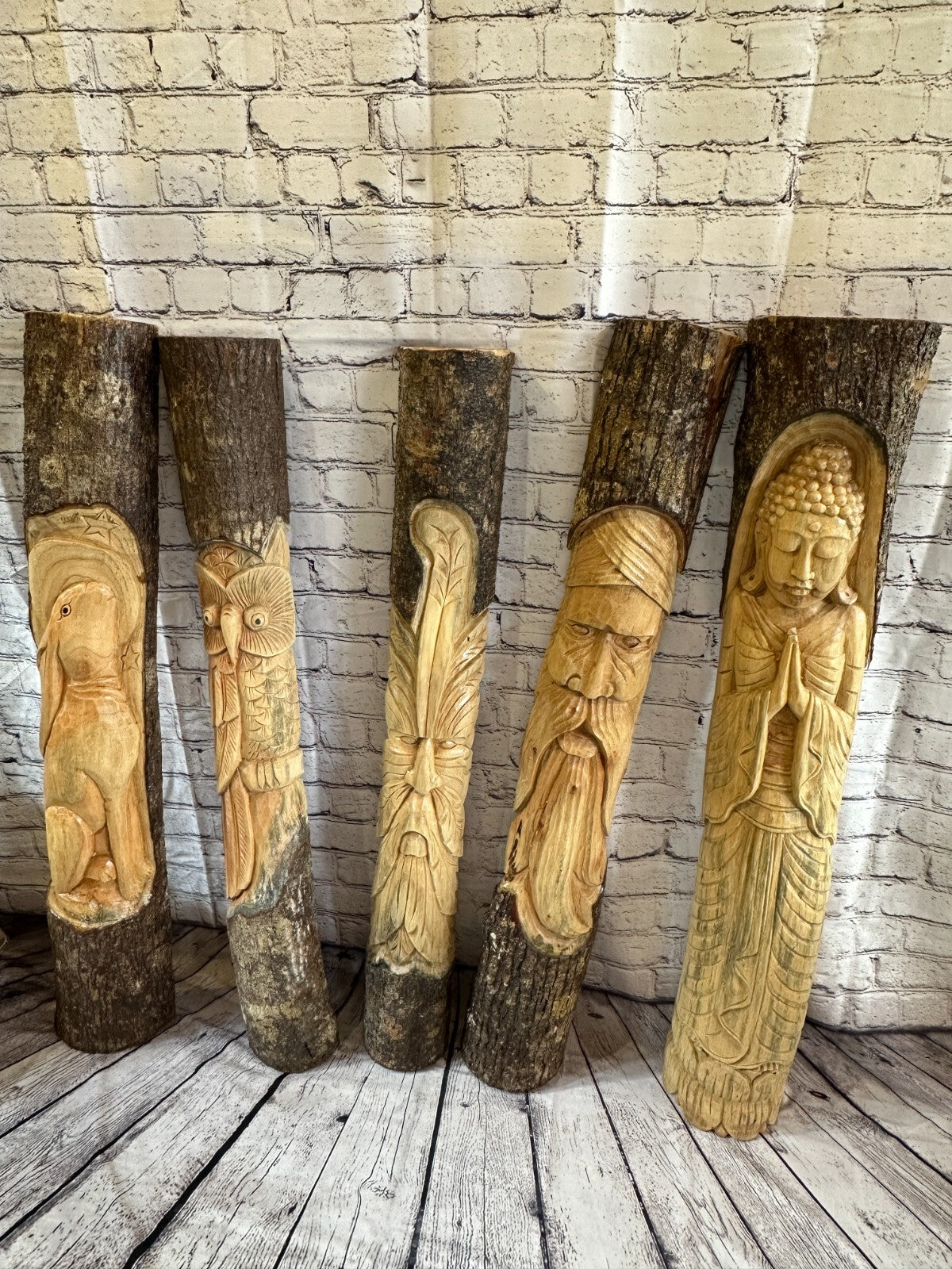 Green Man Of The Woods 100cm Hand Carved Wizard Tree Trunk Wood Fairtrade