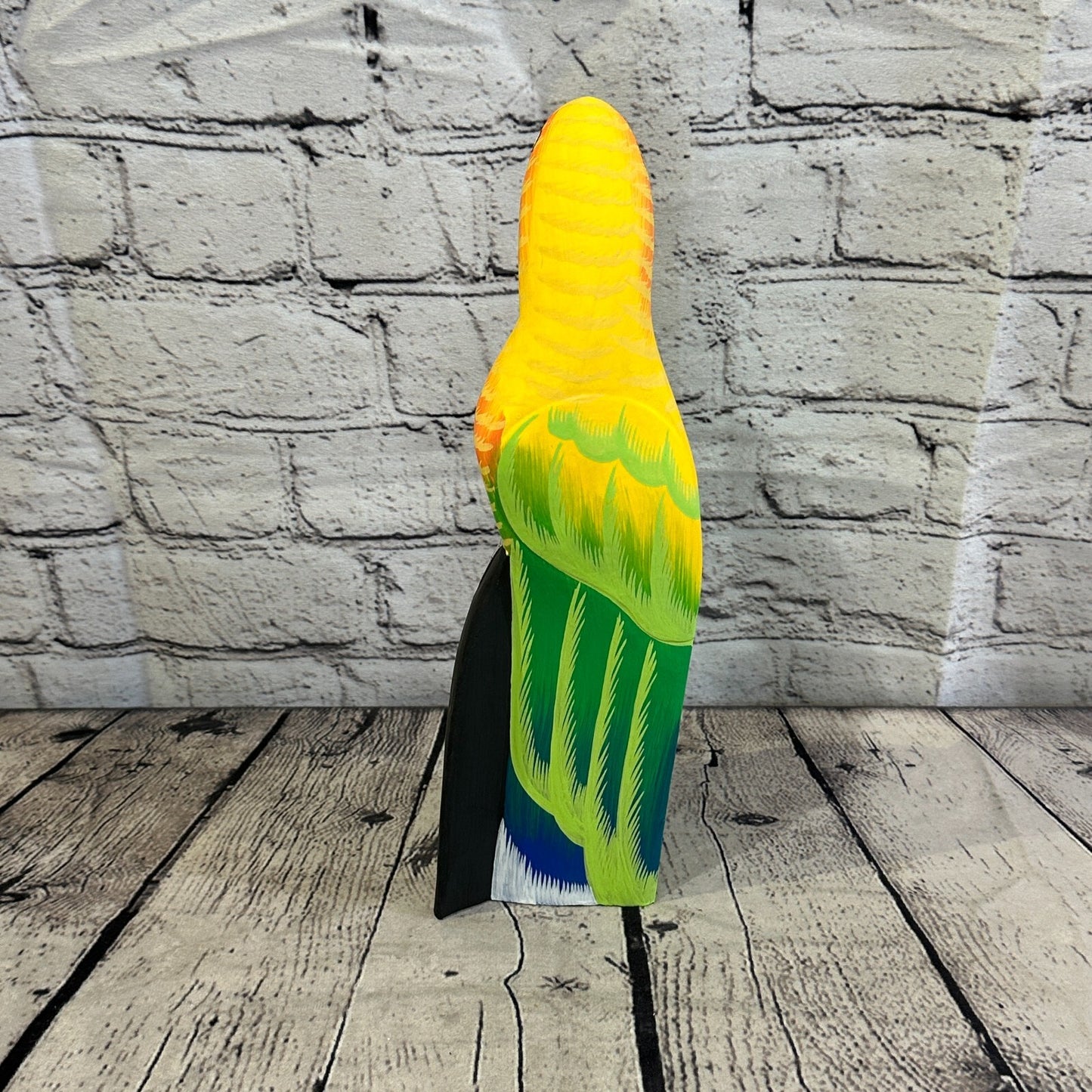 30cm Yellow Parrot Bird Ornament Statue Fair Trade Hand Made Carved Wood