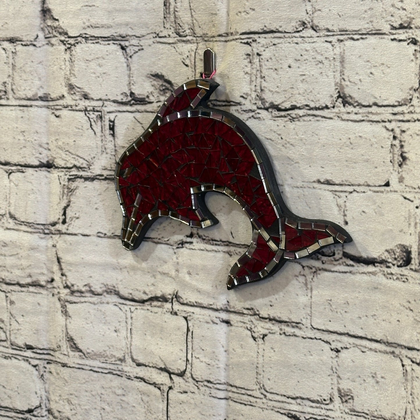 Red Dolphin Fish Mosaic Tile Wall Mirror 20cm x 20cm Handmade New