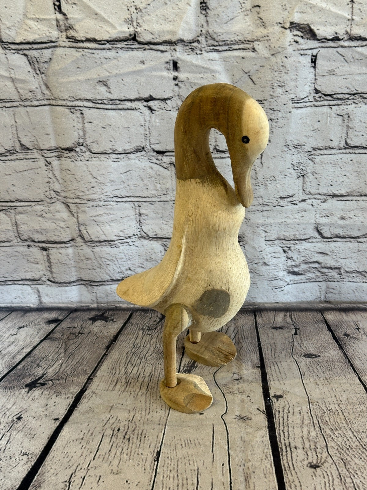 Swan Neck 30cm Tall Wooden Hairy Duckling Baby Duck Bamboo Root Fairtrade