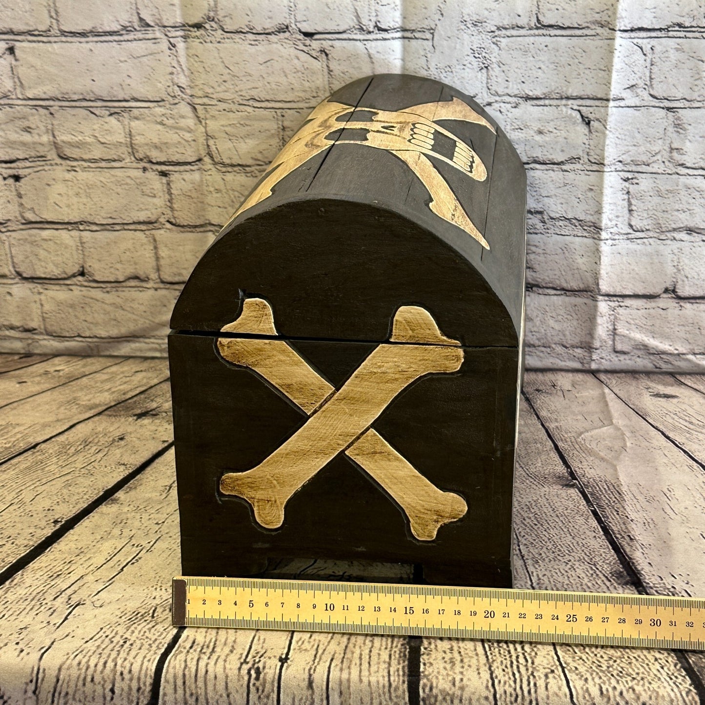 38cm x 30cm x 22cm Skull Bones Wood Box Wooden Chest Storage Craft Handles Lid