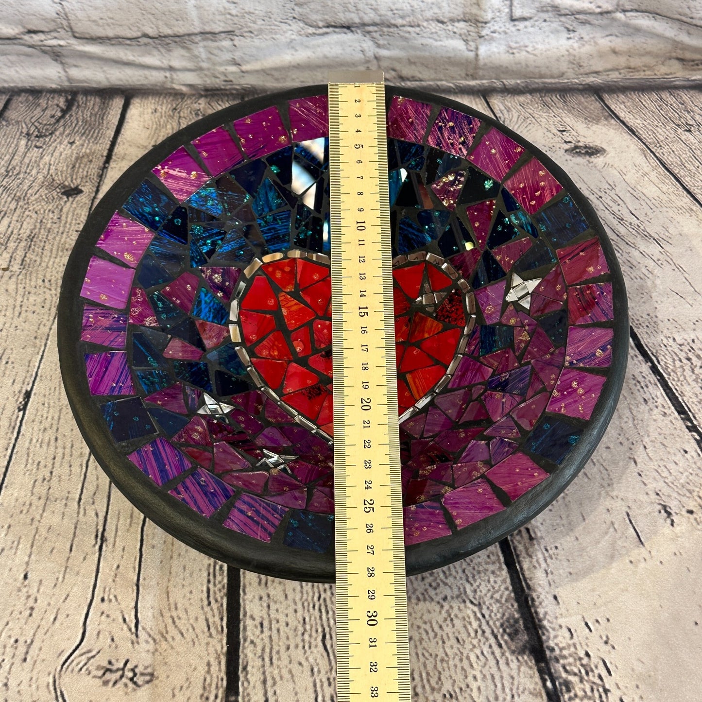 28cm Purple Red Heart Round Mosaic Handmade Ceramic Glass Tile Bowl Fruit