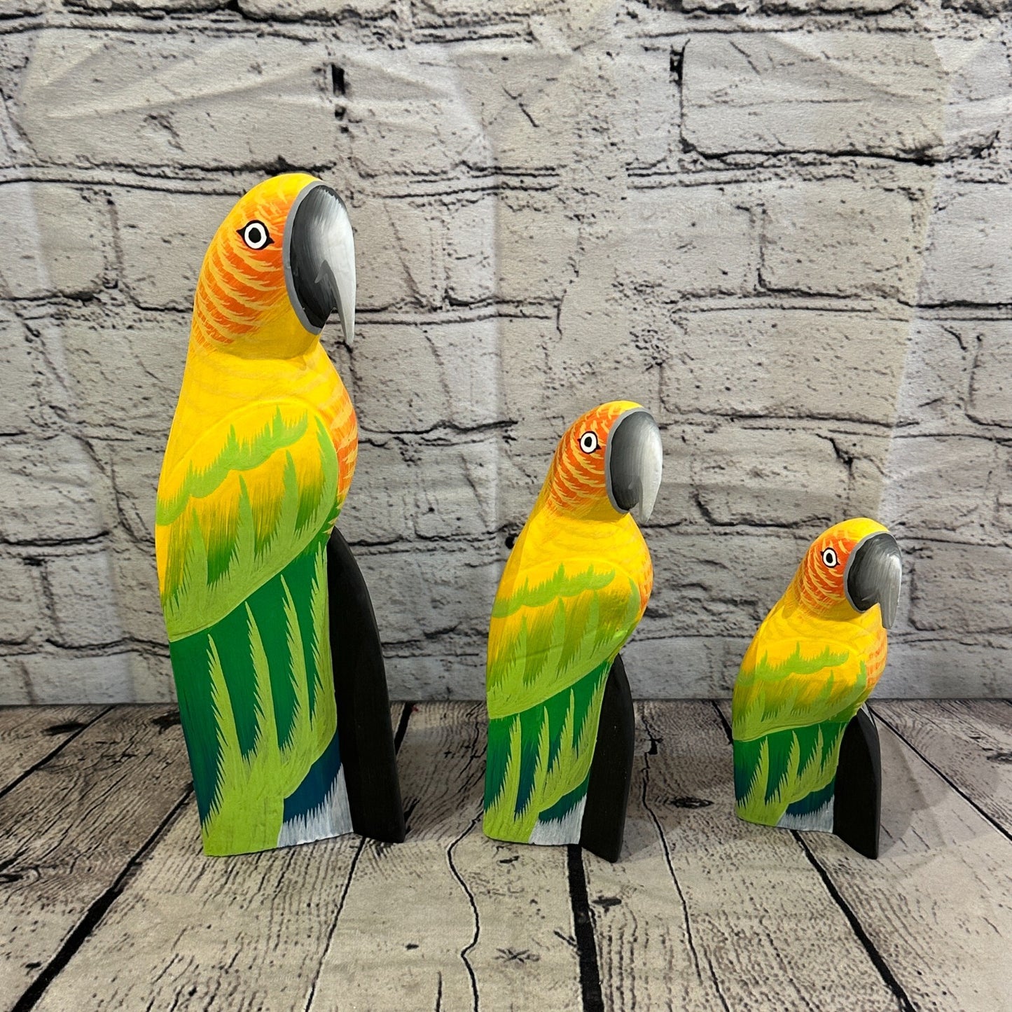 20cm Yellow Parrot Bird Ornament Statue Fair Trade Hand Made Carved Wood