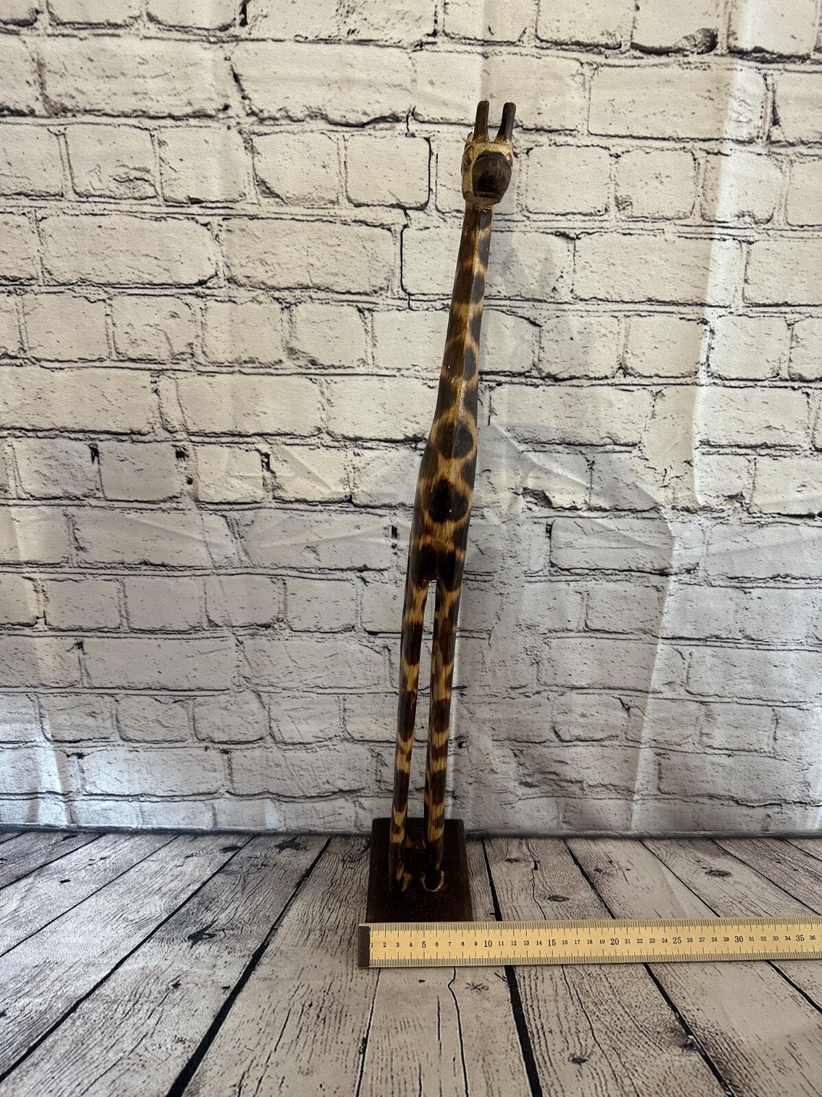 60cm Burnt Pattern Wood Giraffe Tall Statue Wood Modern Hand Carved Painted