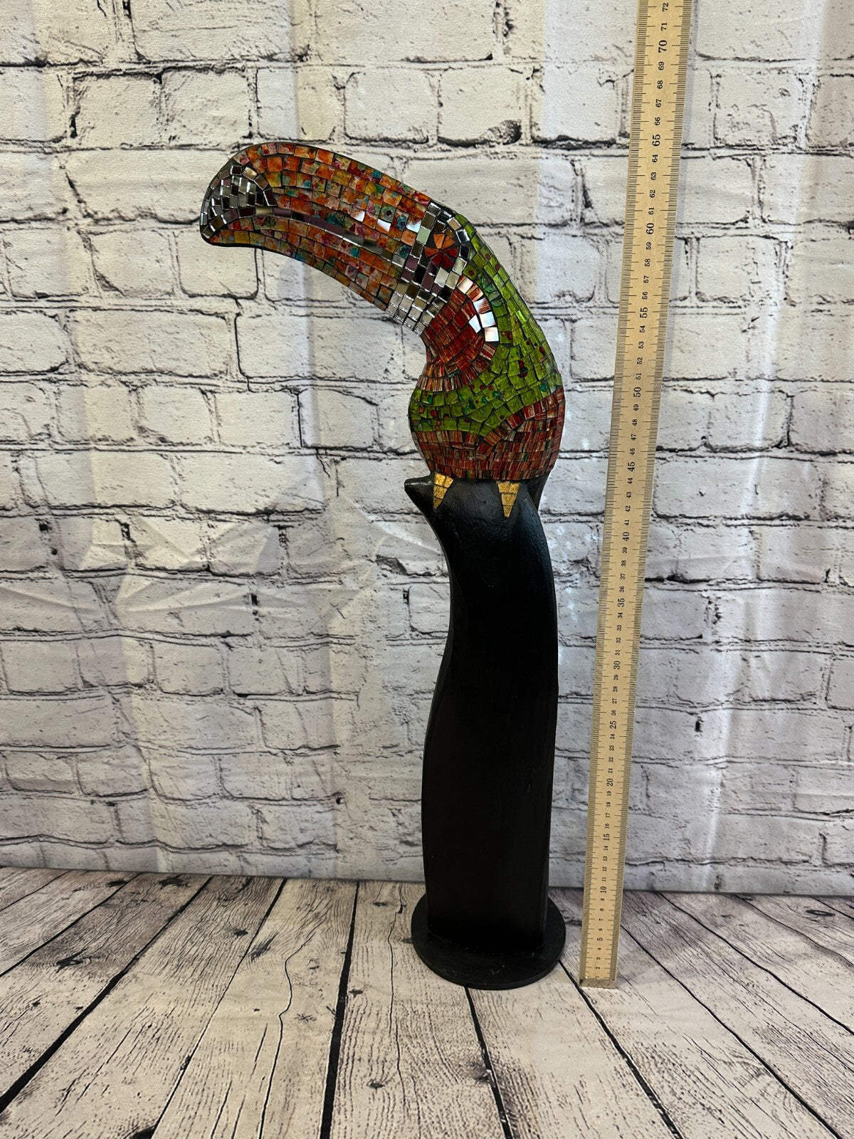 65cm Mosaic Toucan Bird Ornament Statue Fair Trade Handmade Carved Wood Design 1