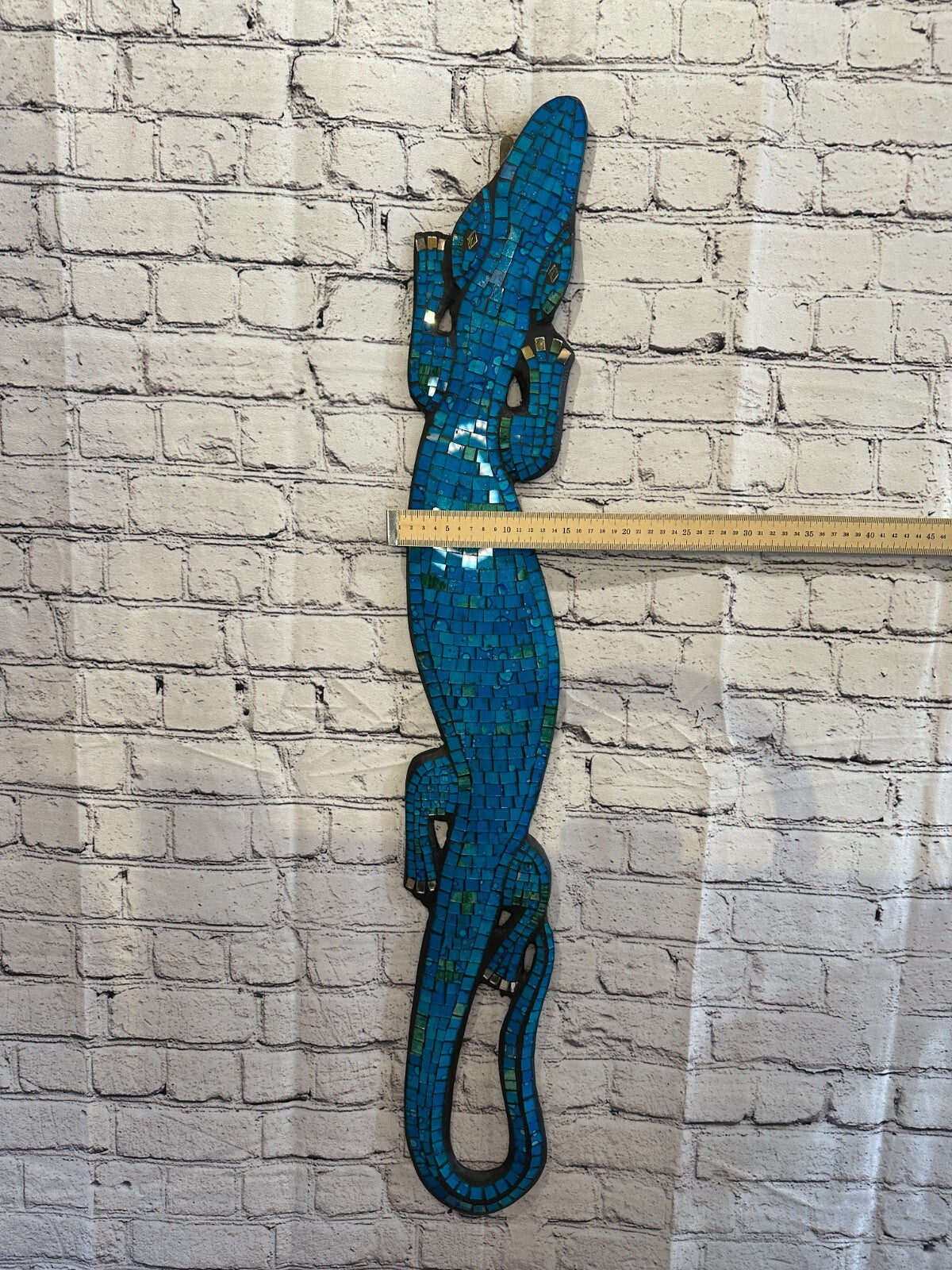 80cm Gecko Turquoise Blue Mosaic Wall Hanging Wooden Ornaments Wood Carving