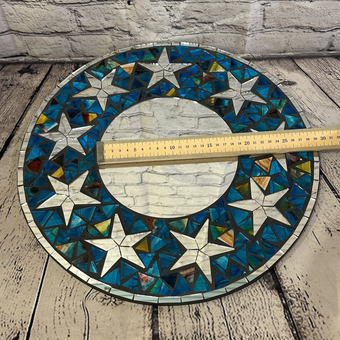 Blue Stars Mosaic Tile Wall Mirror 40cm x 40cm 16 Inches Handmade New